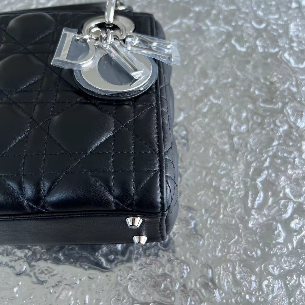 *Adjustable Strap* Dior Lady Mini Cannage Lambskin Black Silver Hardware - Luxury Evermore