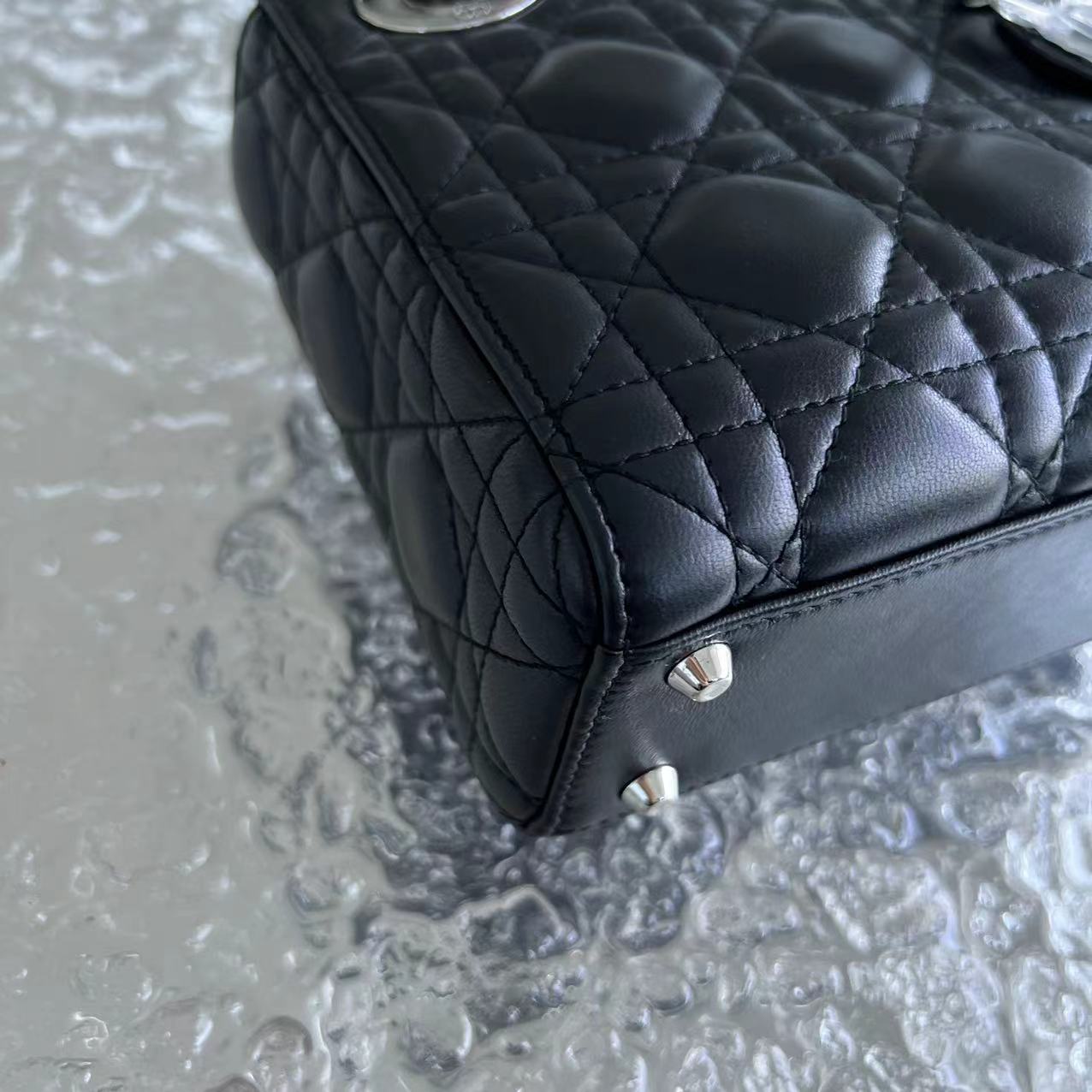 *Adjustable Strap* Dior Lady Mini Cannage Lambskin Black Silver Hardware - Luxury Evermore