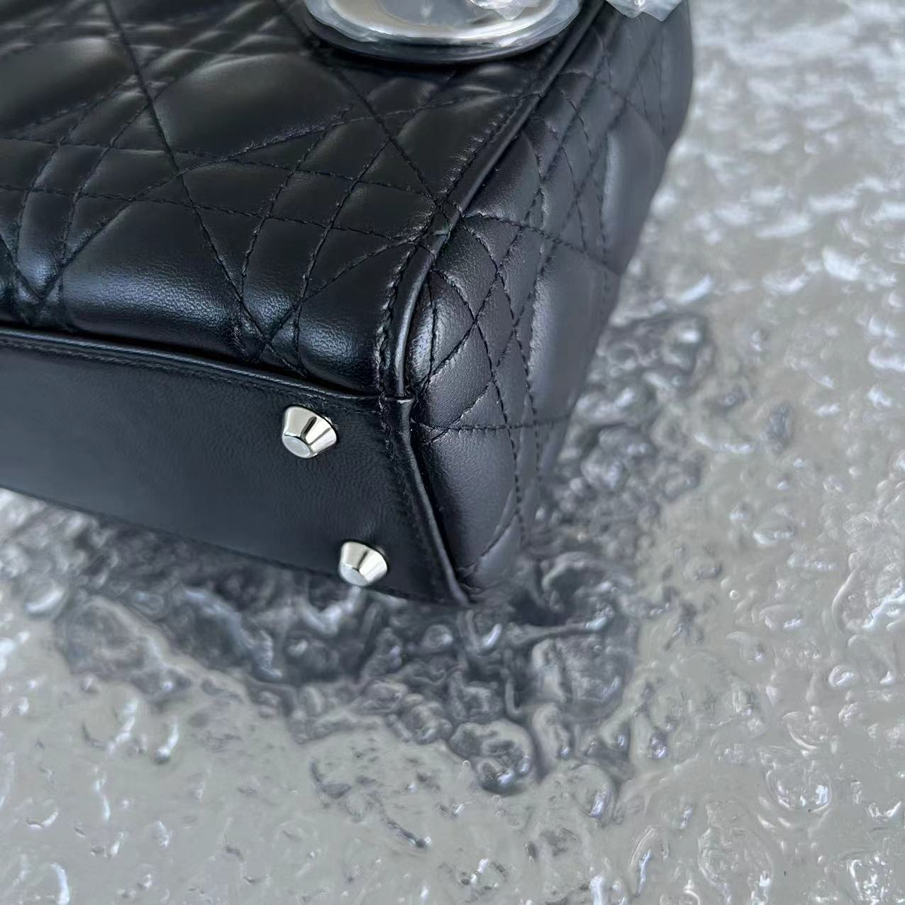 *Adjustable Strap* Dior Lady Mini Cannage Lambskin Black Silver Hardware - Luxury Evermore