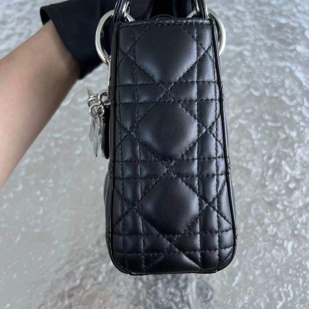 *Adjustable Strap* Dior Lady Mini Cannage Lambskin Black Silver Hardware - Luxury Evermore