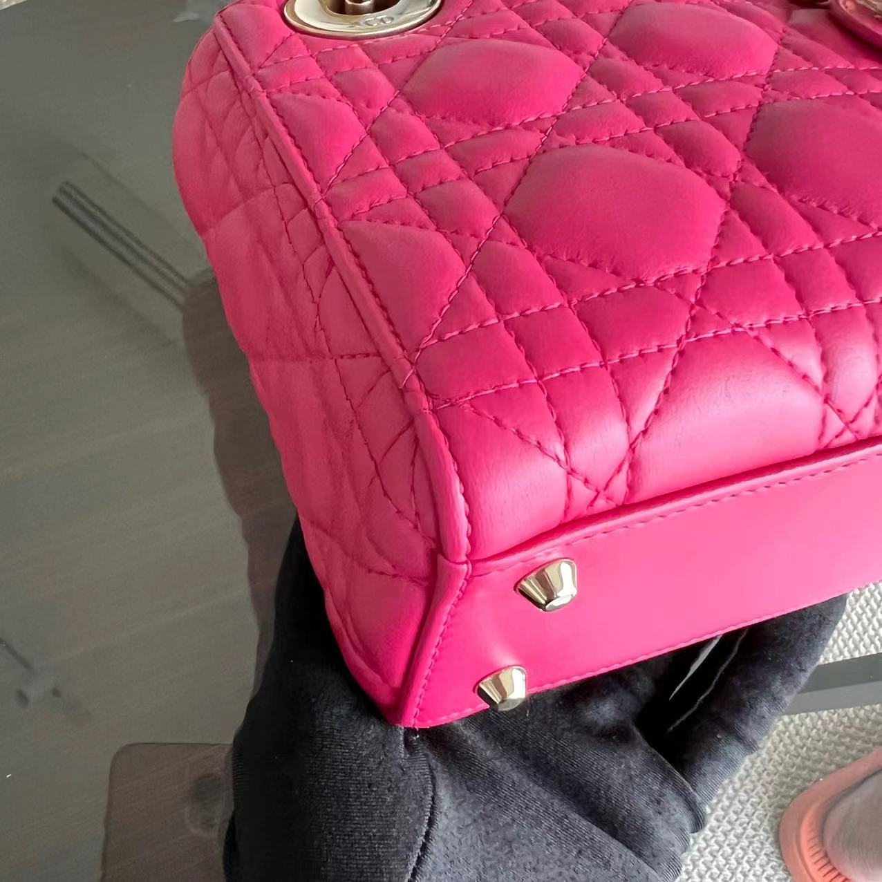 *Adjustable Strap* Dior Lady Mini Cannage Lambskin Hot Pink Golden Hardware - Luxury Evermore