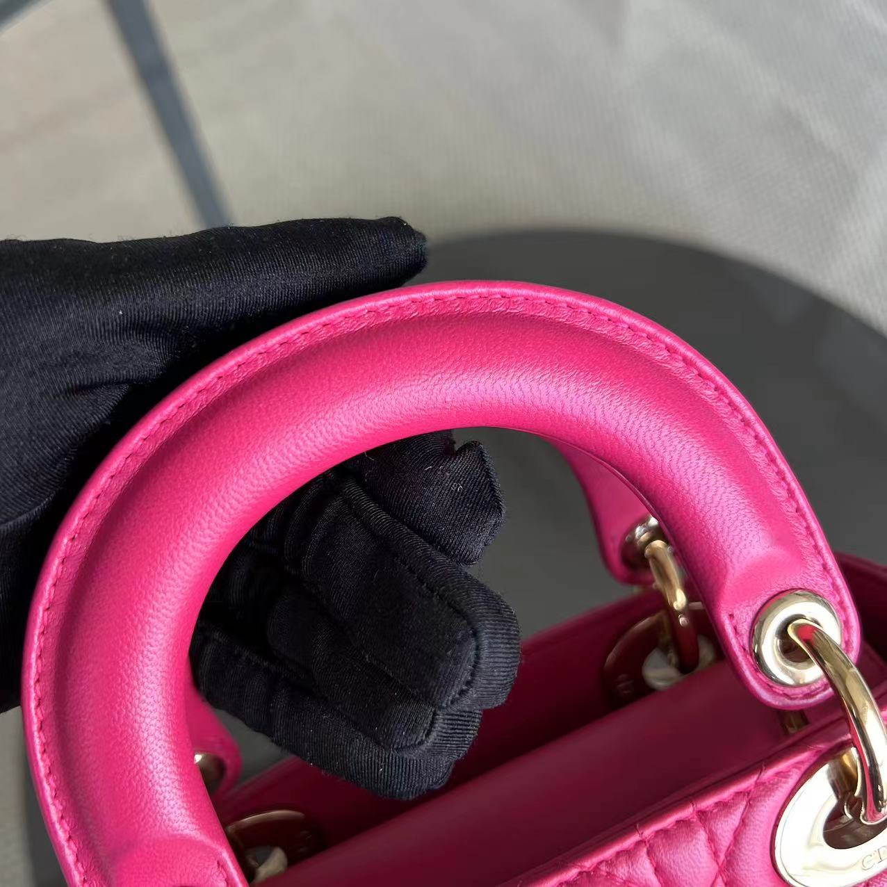 *Adjustable Strap* Dior Lady Mini Cannage Lambskin Hot Pink Golden Hardware - Luxury Evermore