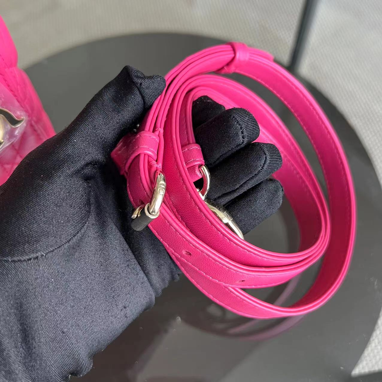 *Adjustable Strap* Dior Lady Mini Cannage Lambskin Hot Pink Golden Hardware - Luxury Evermore