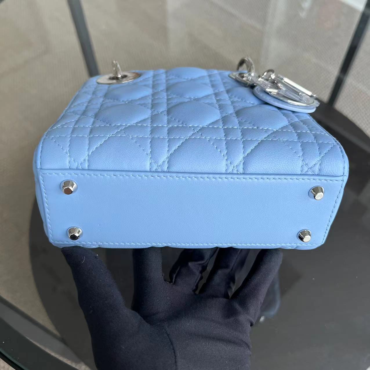 *Adjustable Strap* Dior Lady Mini Cannage Lambskin Sky Blue Silver Hardware - Luxury Evermore