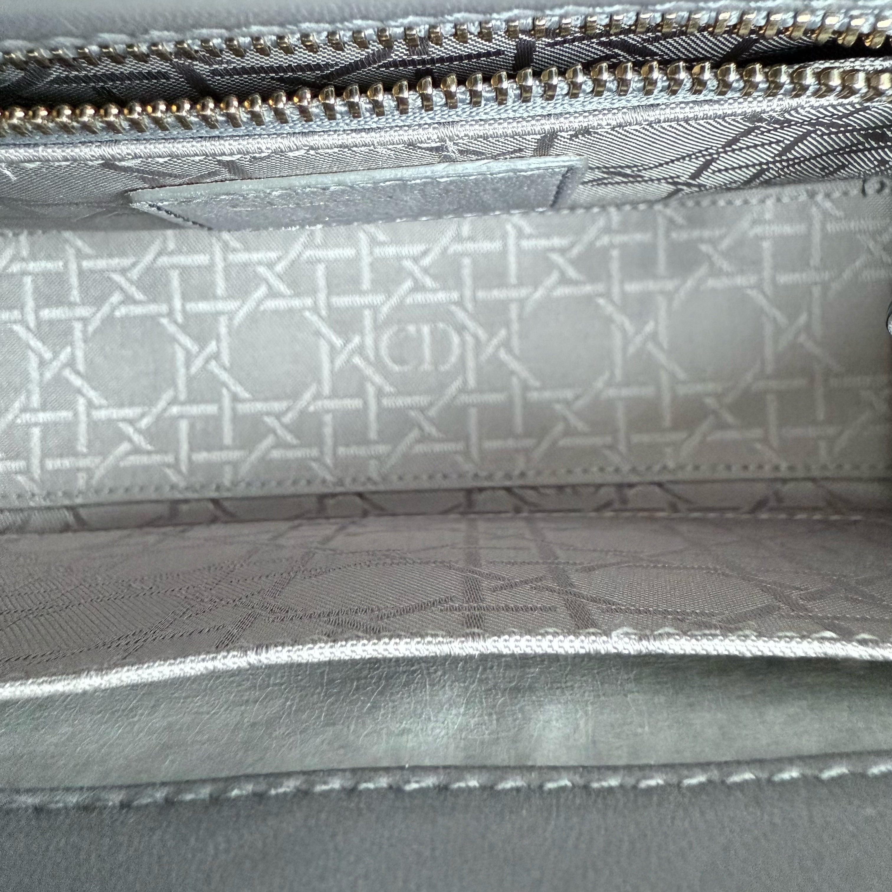 Dior Lady Small - Cannage Lambskin Grey Gray Gold Hardware