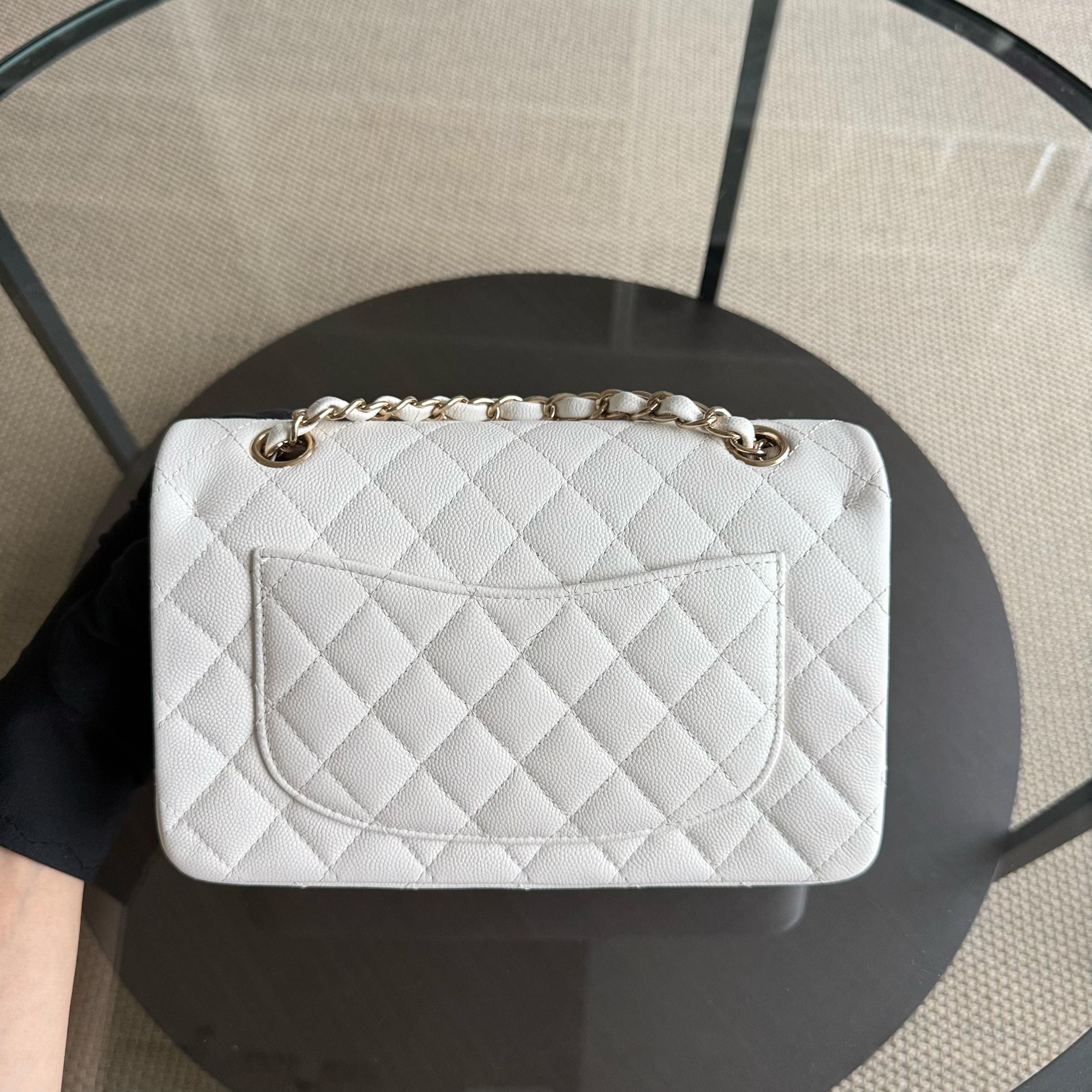 Chanel Classic Flap Small - Caviar 23CM Quilted White Gold Hardware Series 30