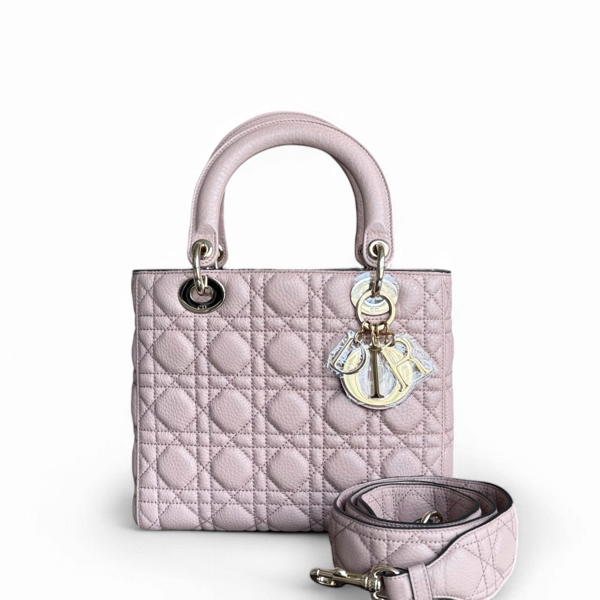 Dior Lady Medium Flap - Grained Calfskin Caviar Cannage Nude Pink Gold Hardware
