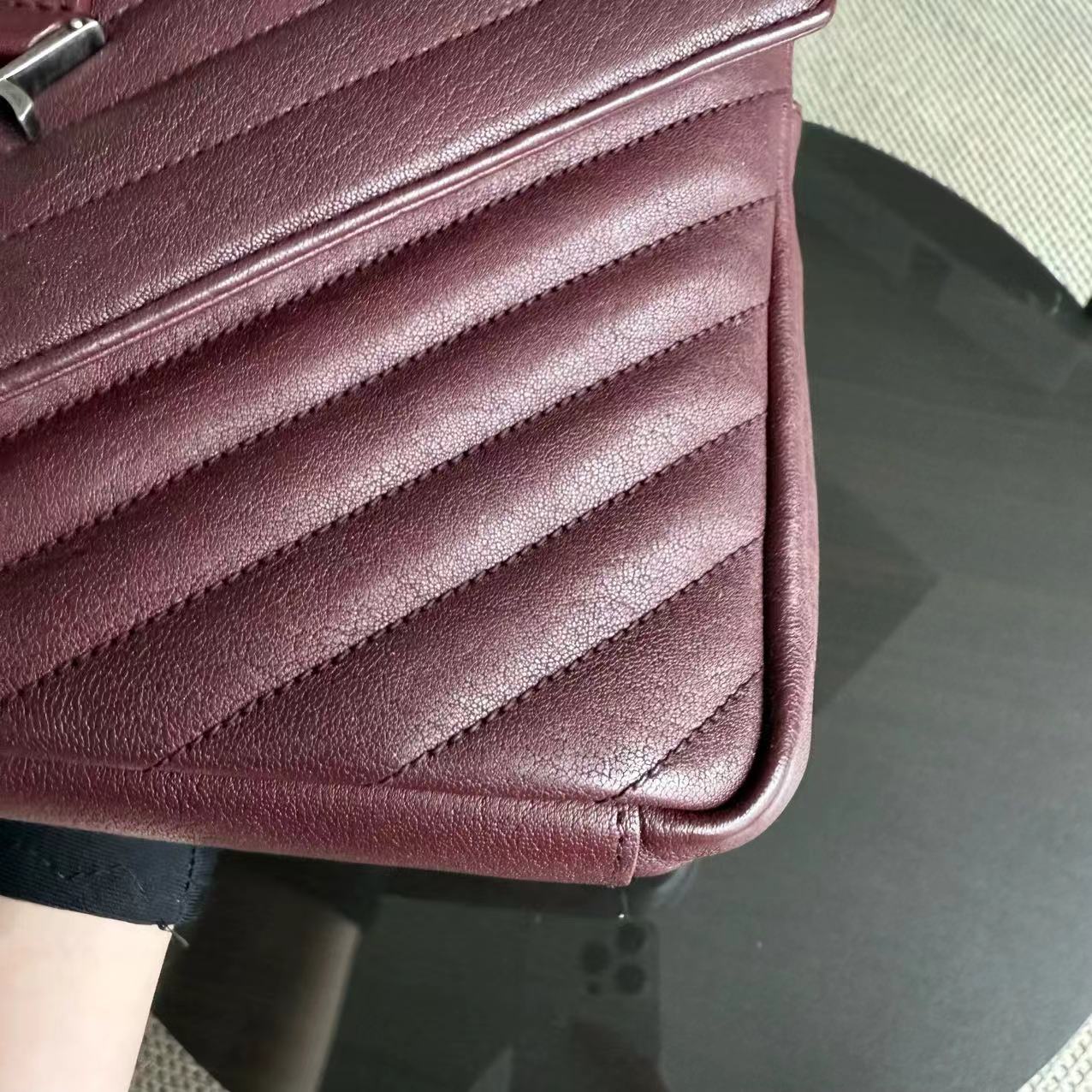 Yves Saint Laurent YSL College - Medium Chevron Leather Burgundy Ruthenium Silver Hardware