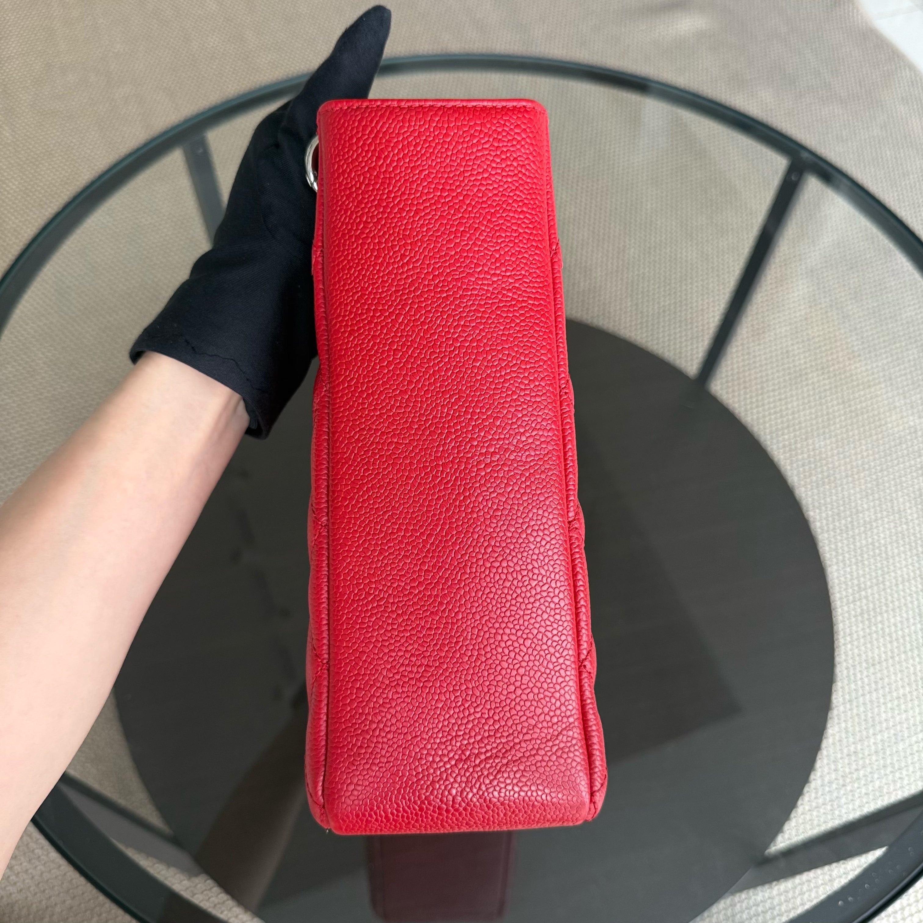 Chanel PST Petite Shopping Tote - Caviar Quilted Red Silver Hardware Series 18