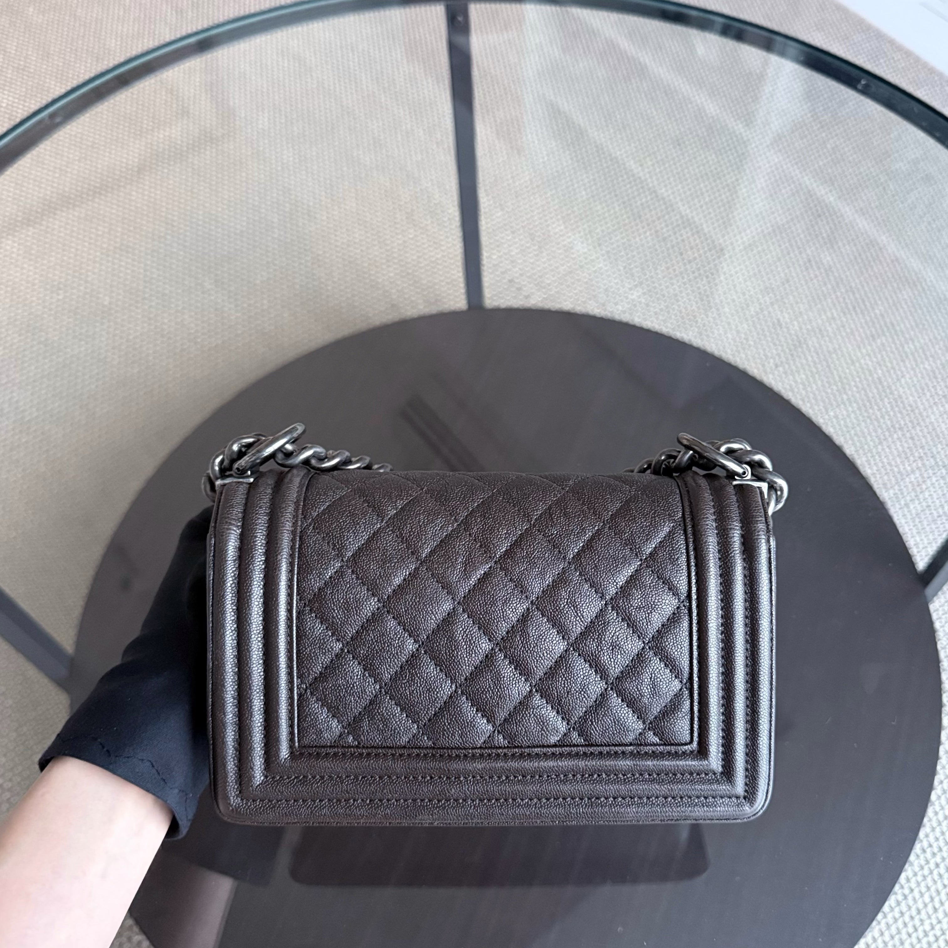 Chanel Boy Small - Caviar 20CM Quilted Dark Brown Ruthenium Silver Hardware Series 26