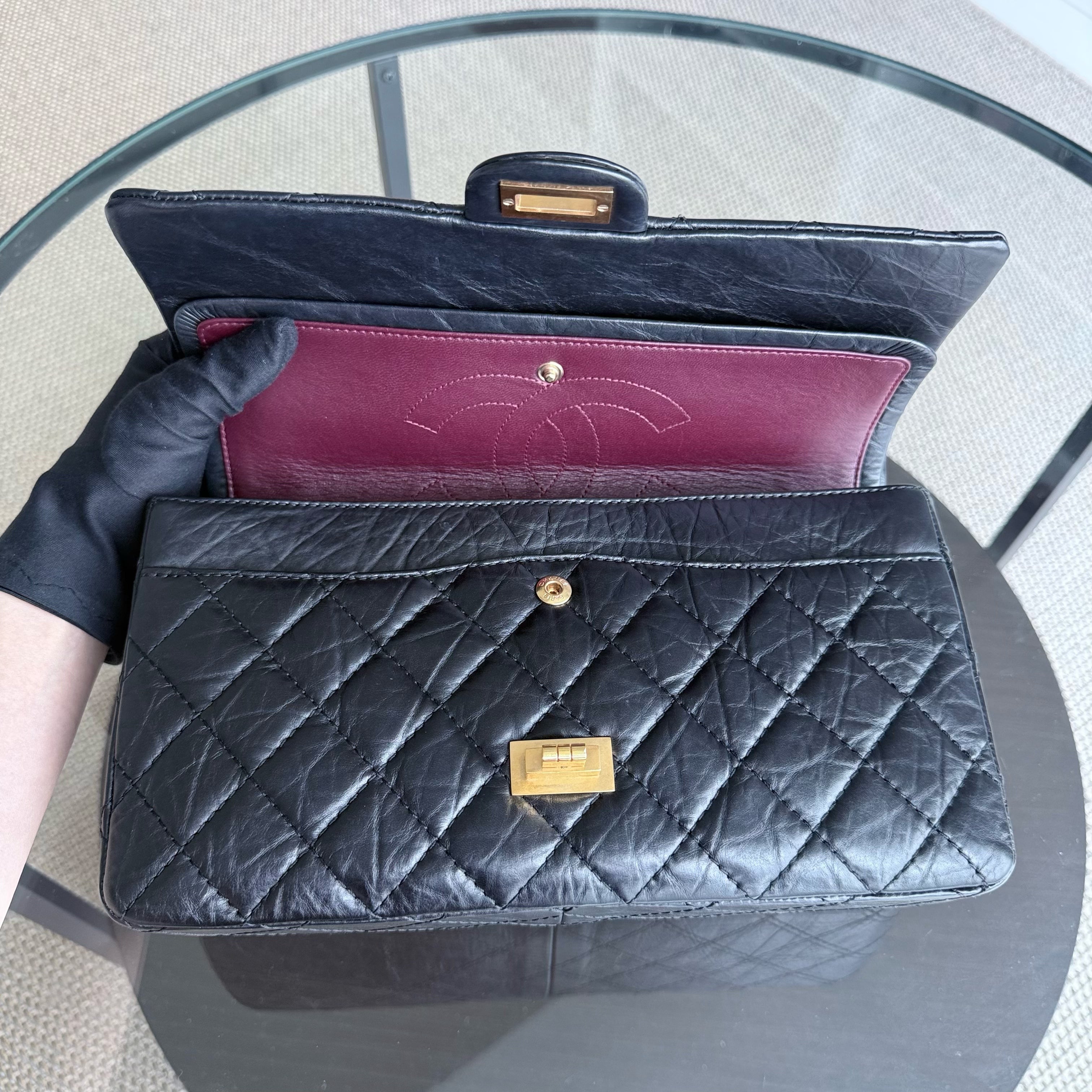 Chanel 2.55 Reissue 226 - 28CM Quilted Aged Calfskin Black Aged Gold Hardware Series 14