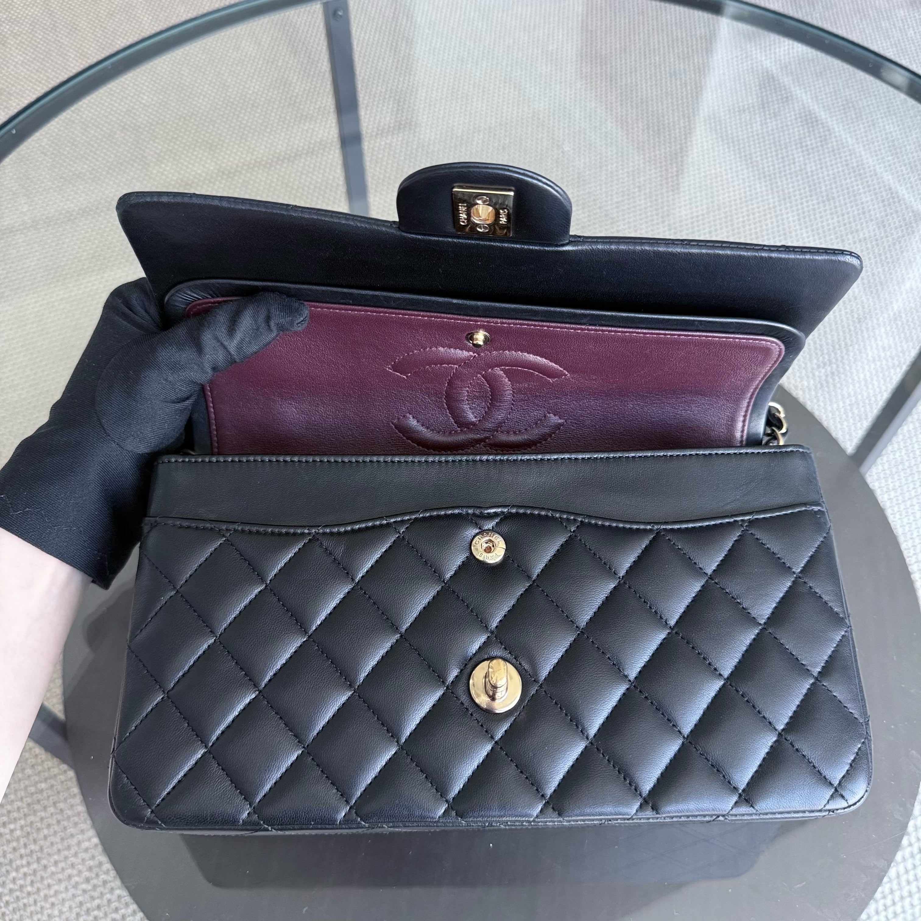 Chanel Classic Flap Medium - 25CM Quilted Lambskin Black Gold Hardware Series 18
