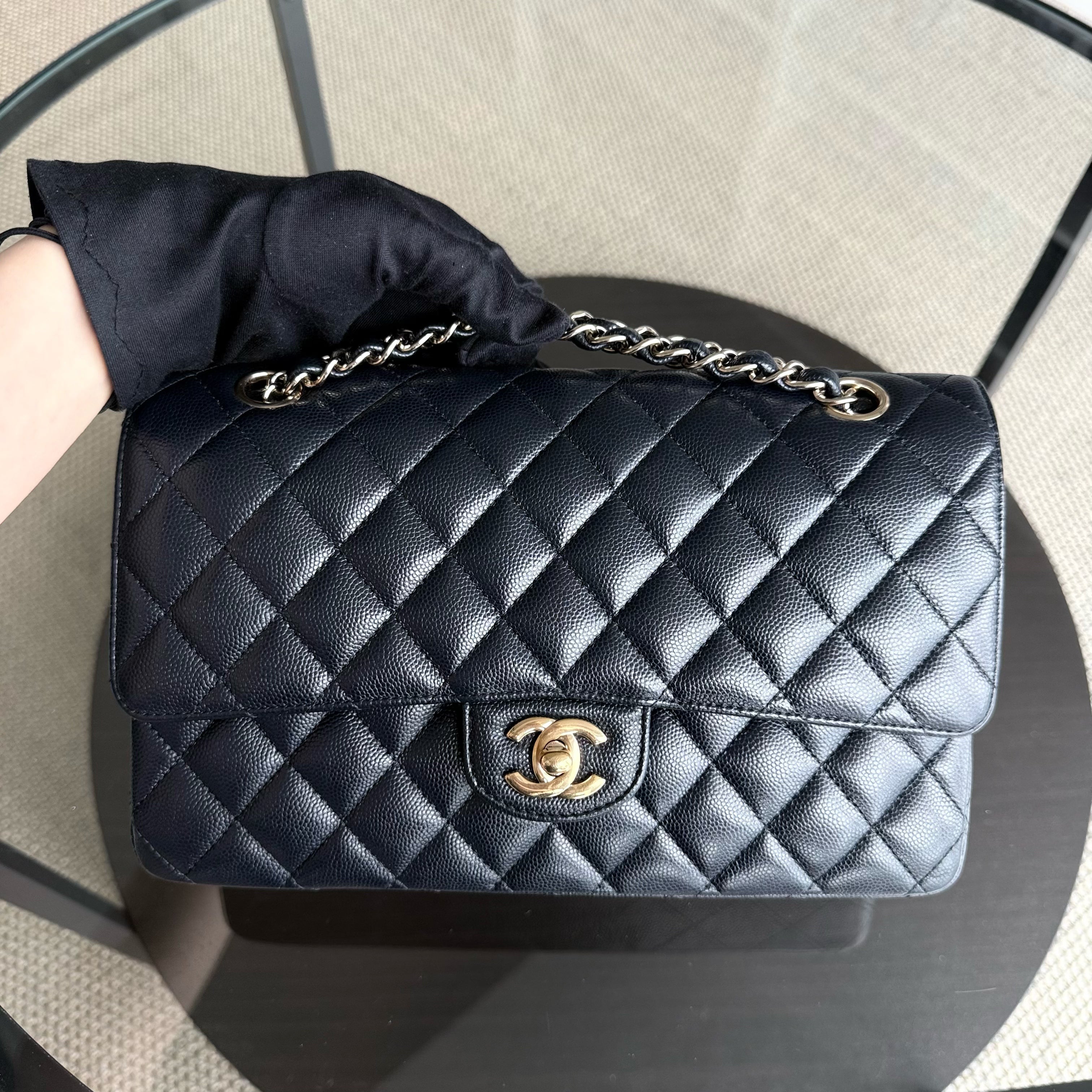 Chanel Classic Flap Medium - Caviar 25CM Quilted Mid-night Dark Blue Gold Hardware Series 28