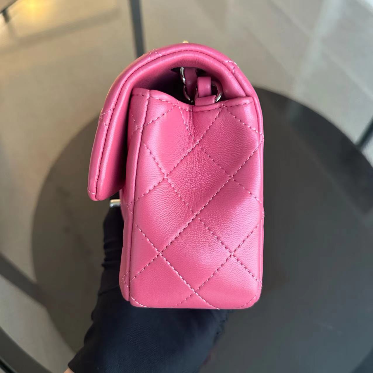 Chanel Classic Flap Mini - 20CM Rectangle Pink Quilted Lambskin Classic Flap Bag with Silver Hardware Series 28