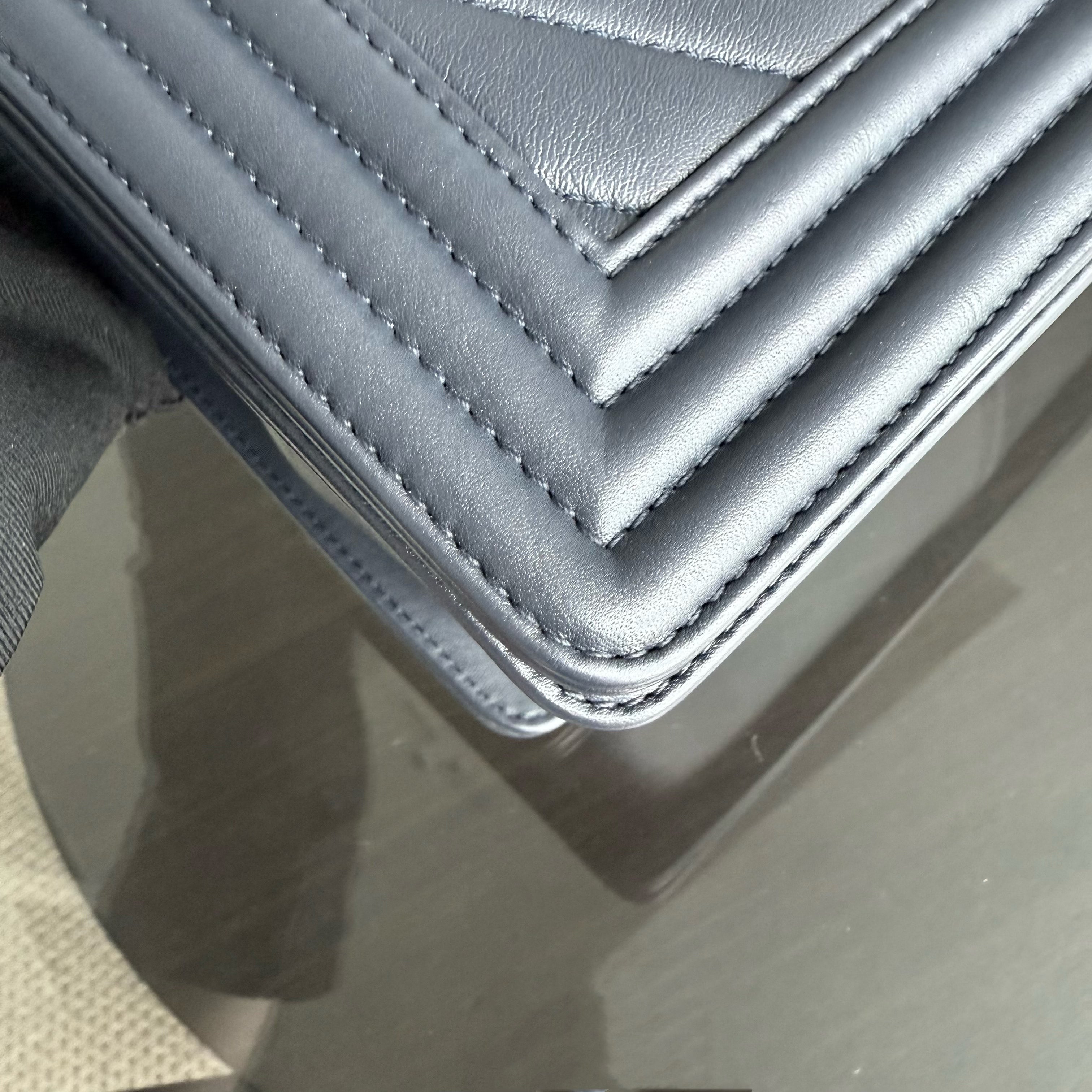 Chanel Boy Medium - 25CM Quilted Calfskin Dark Blue Silver Hardware Series 22