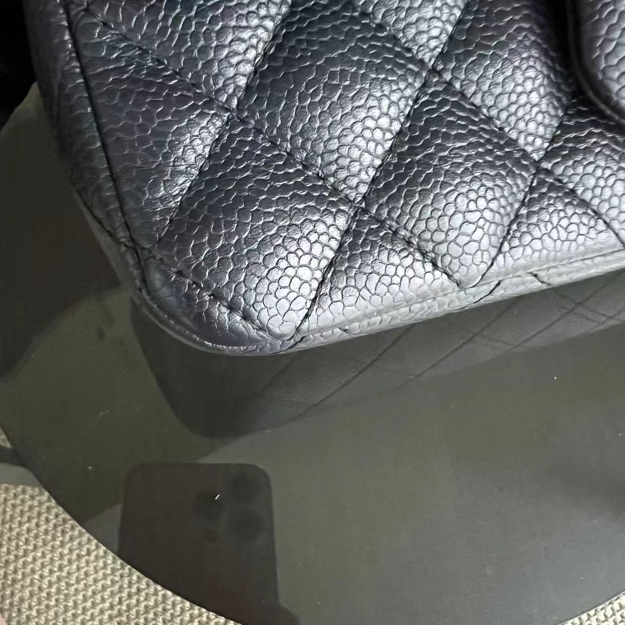 Caviar Mini Rectangle Classic Flap Quilted Grained Calfskin Dark Blue Golden Hardware Series 21