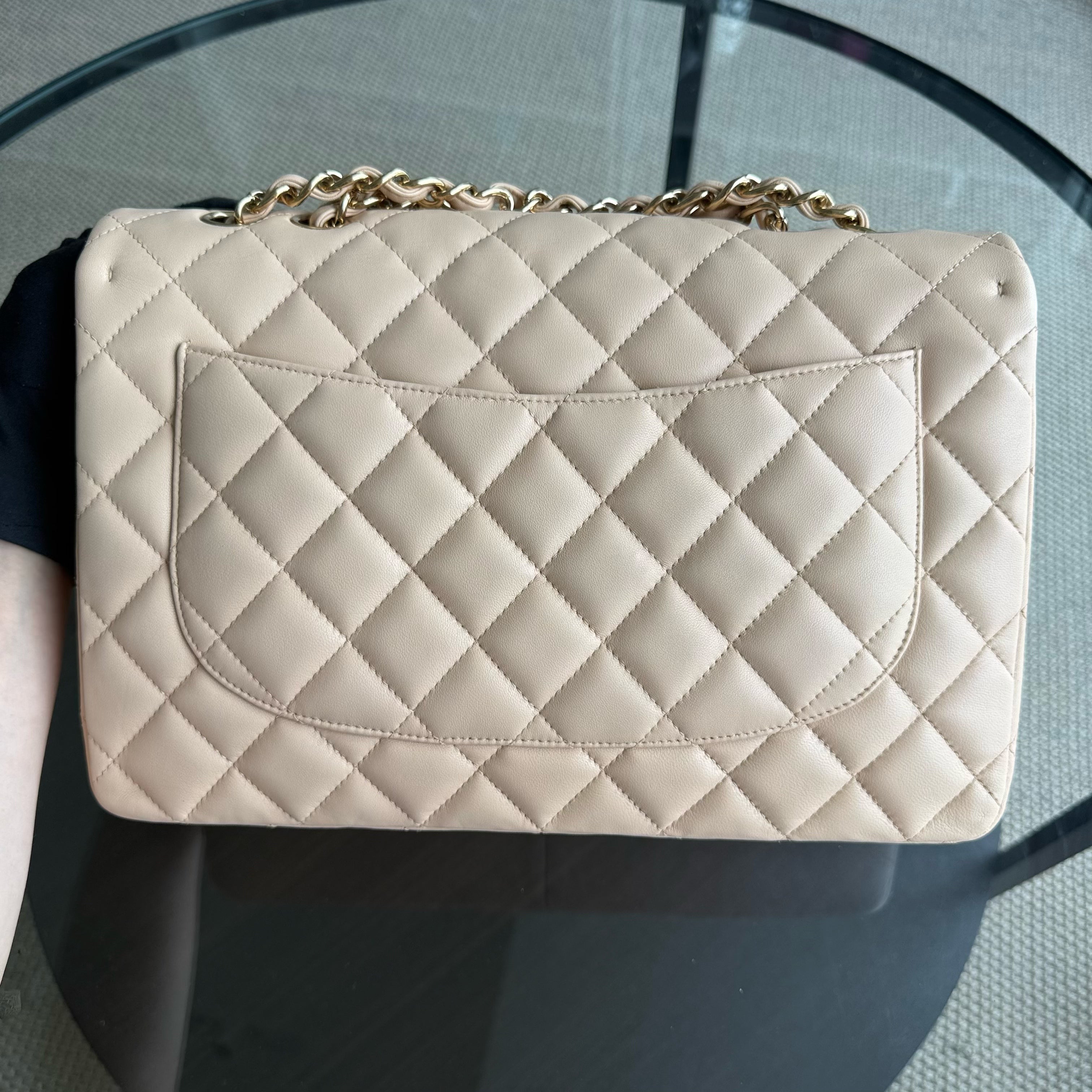 Chanel Classic Flap Jumbo - 30CM Single Flap Quilted Lambskin Beige Gold Hardware Series 13