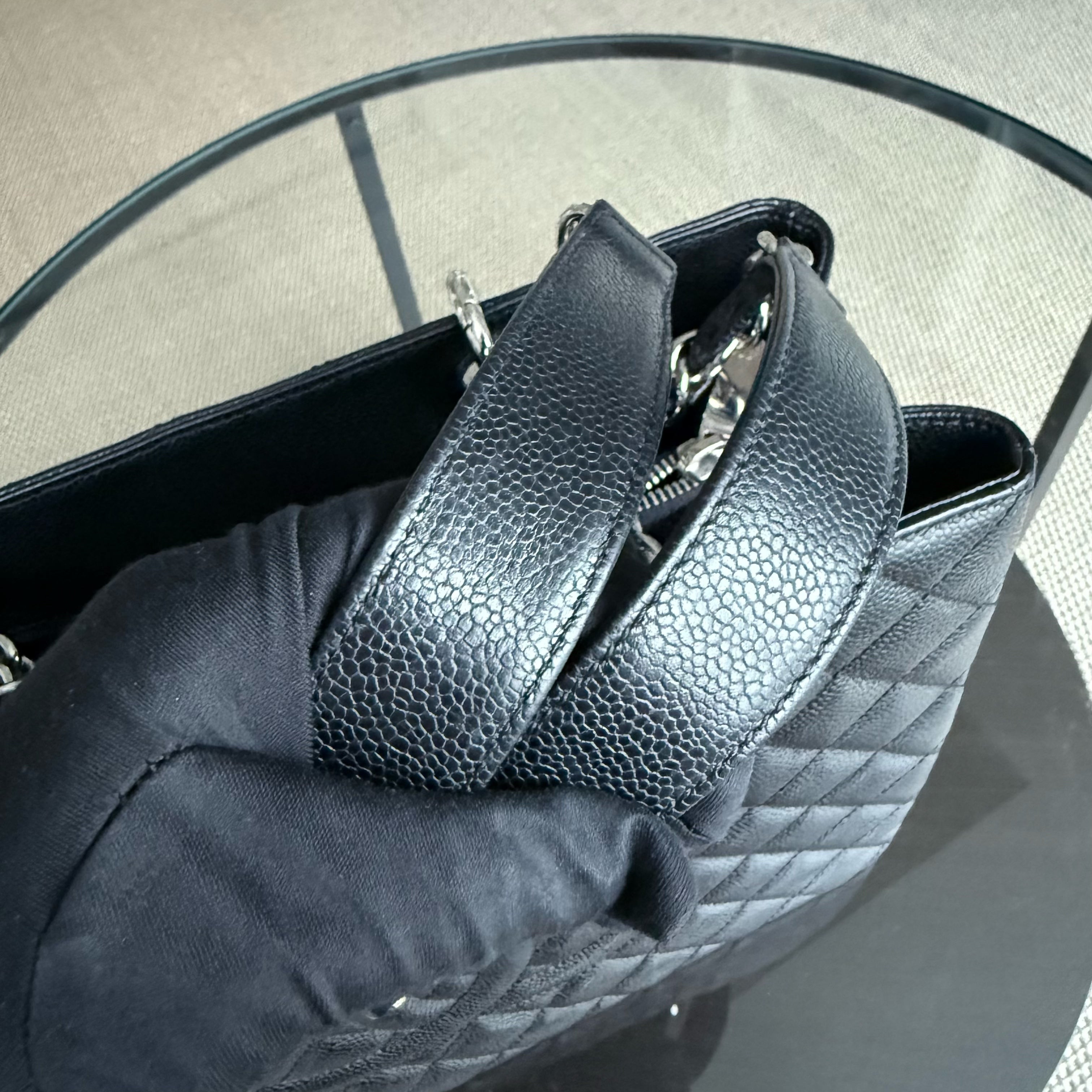 Chanel GST Grand Shopping Tote - Caviar Quilted Grained Calfskin Black Silver Hardware Series 19
