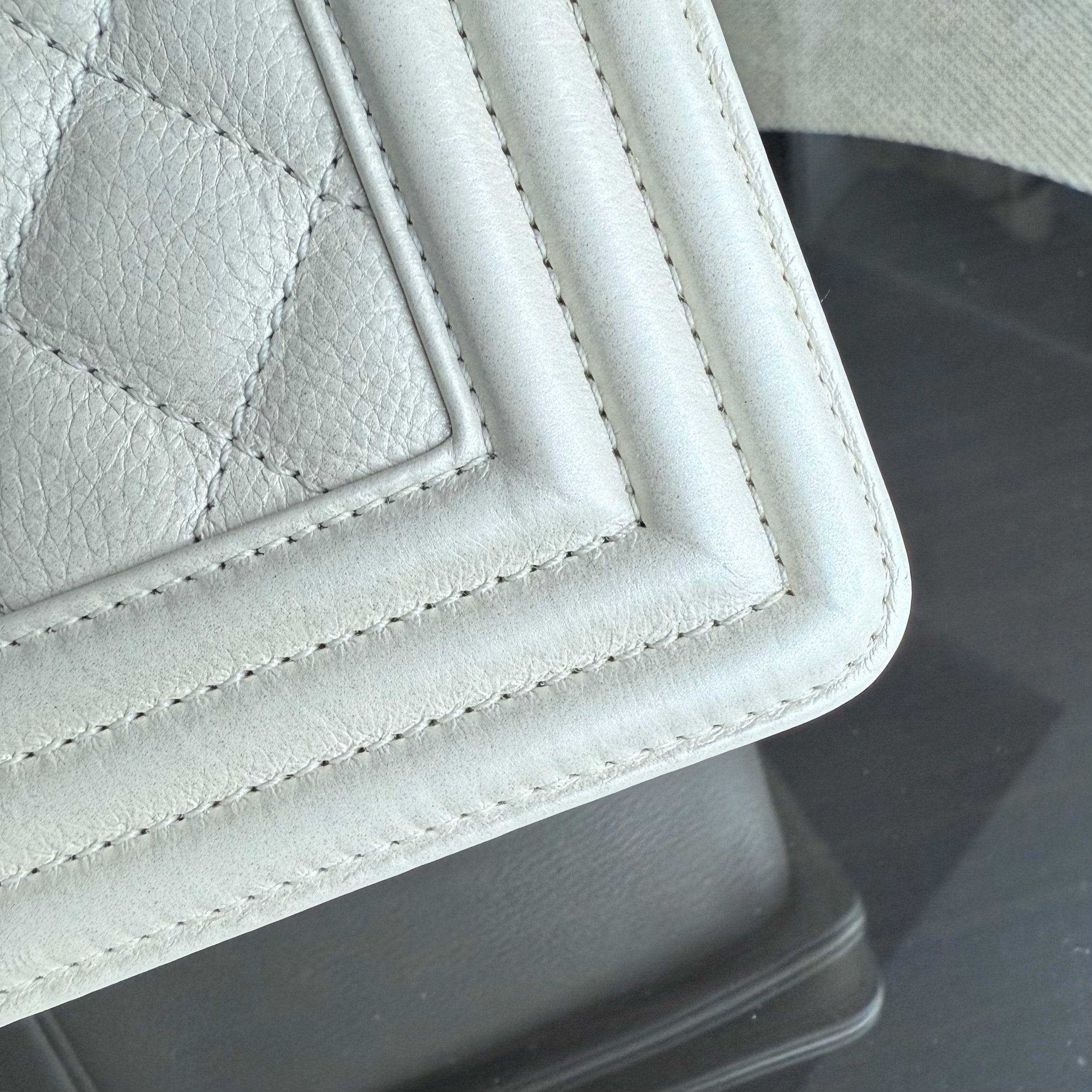 Chanel Boy Medium - Calfskin 25CM Quilted Cream White Aged Gold Hardware Series 20