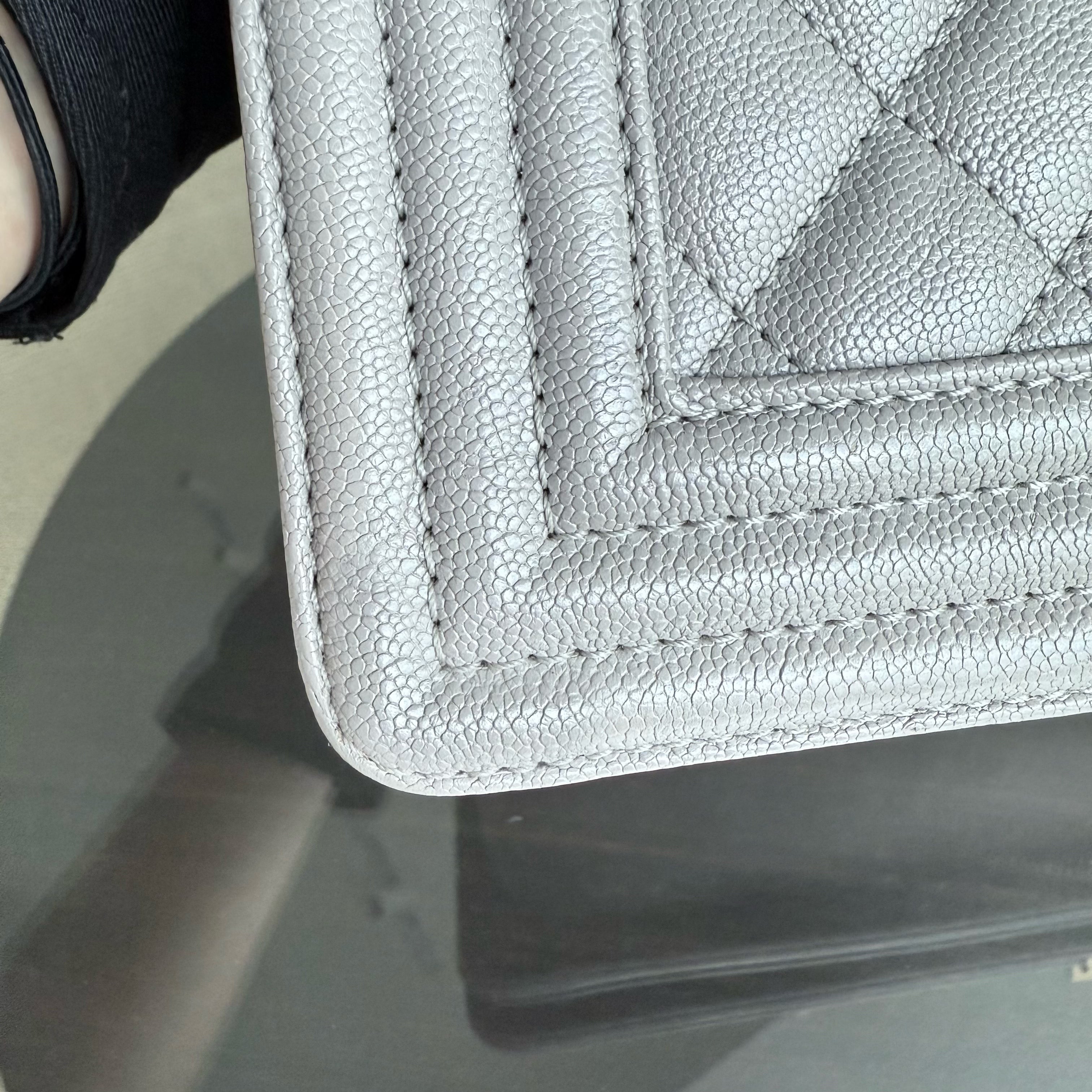 Chanel Boy Medium - Caviar 28CM Quilted Grey Gray Gold Hardware Series 26