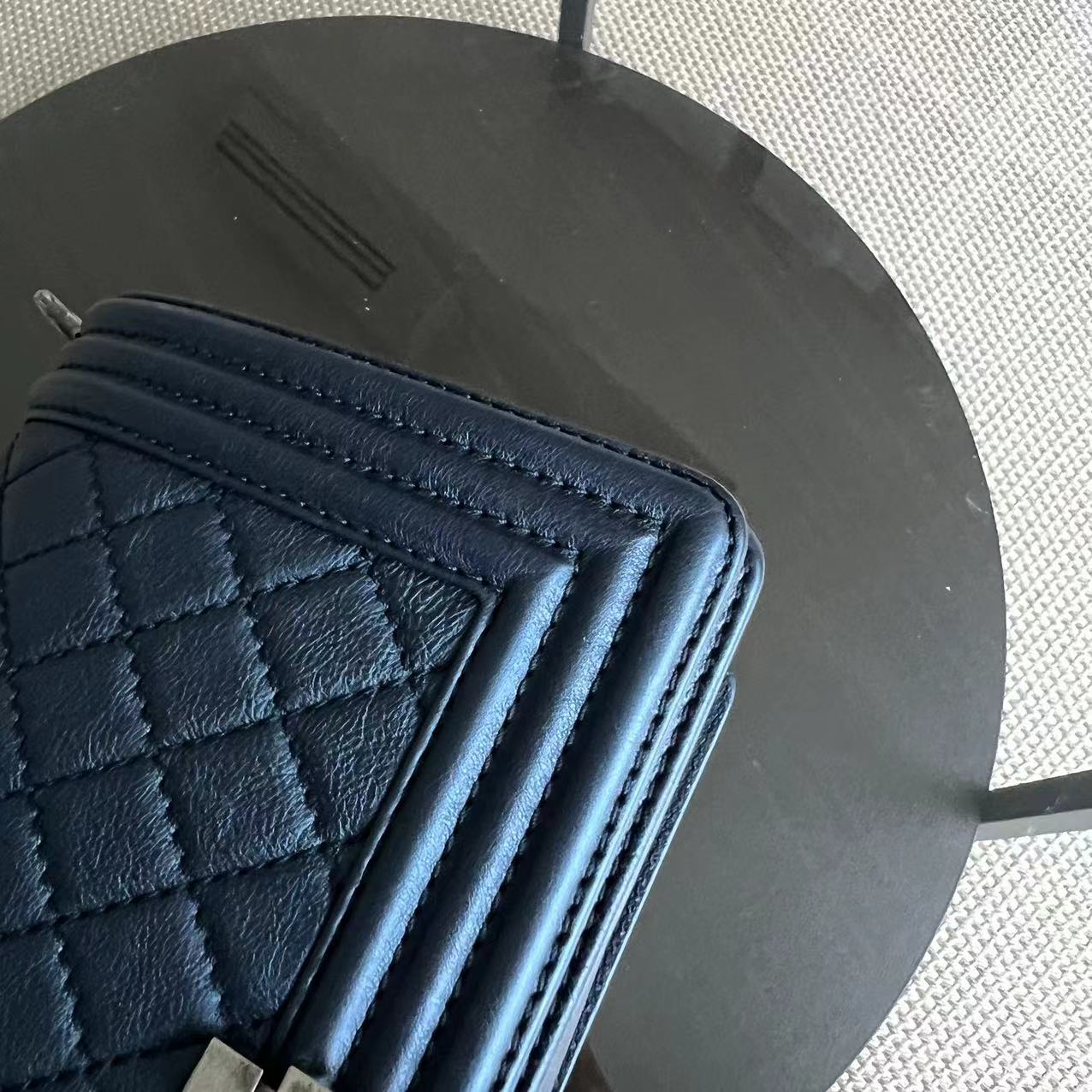 Chanel Boy - Old Medium Calfskin Metallic Blue Ruthenium Silver Hardware Series 18