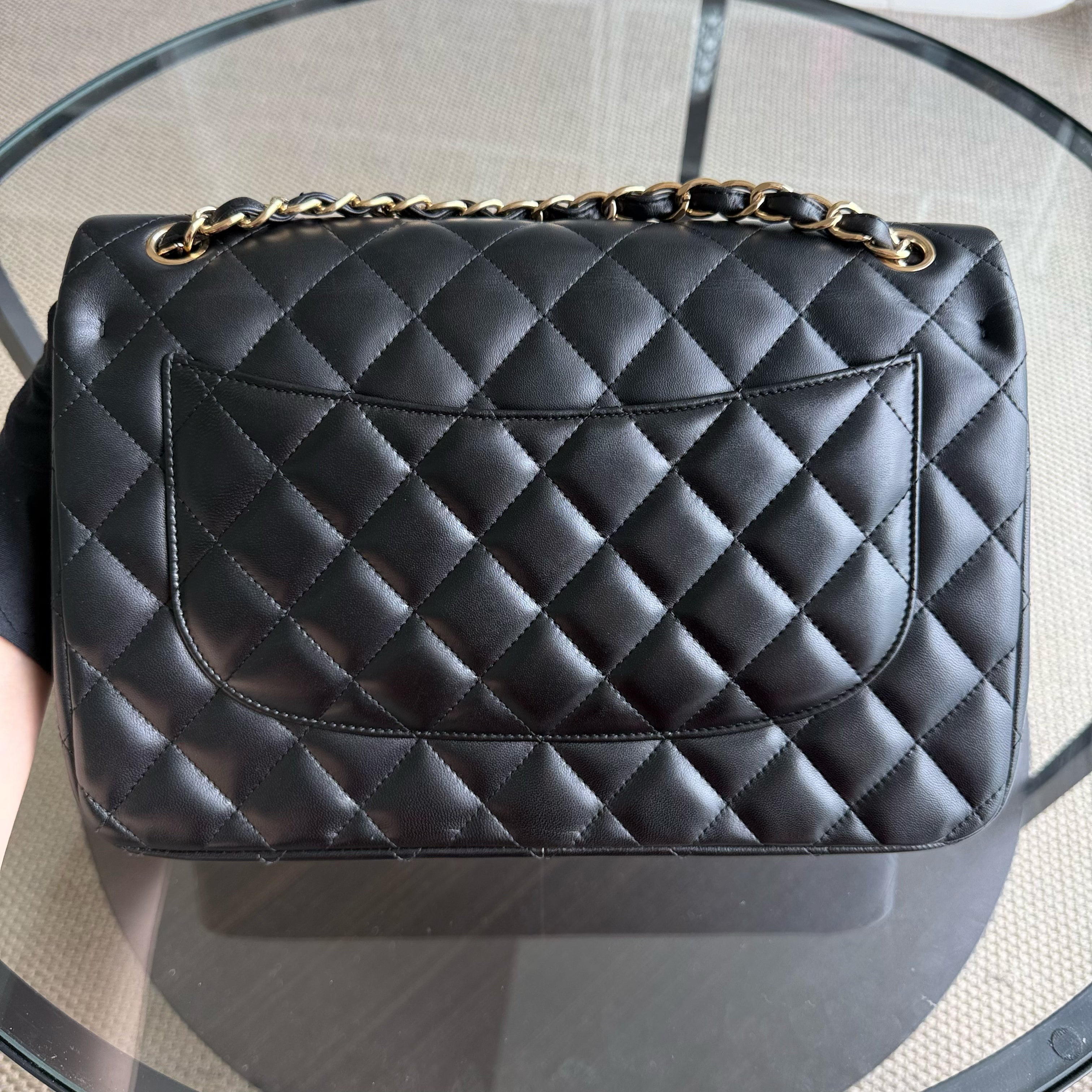 Chanel Classic Flap Jumbo - 30CM Quilted Lambskin Double Flap Black Gold Hardware