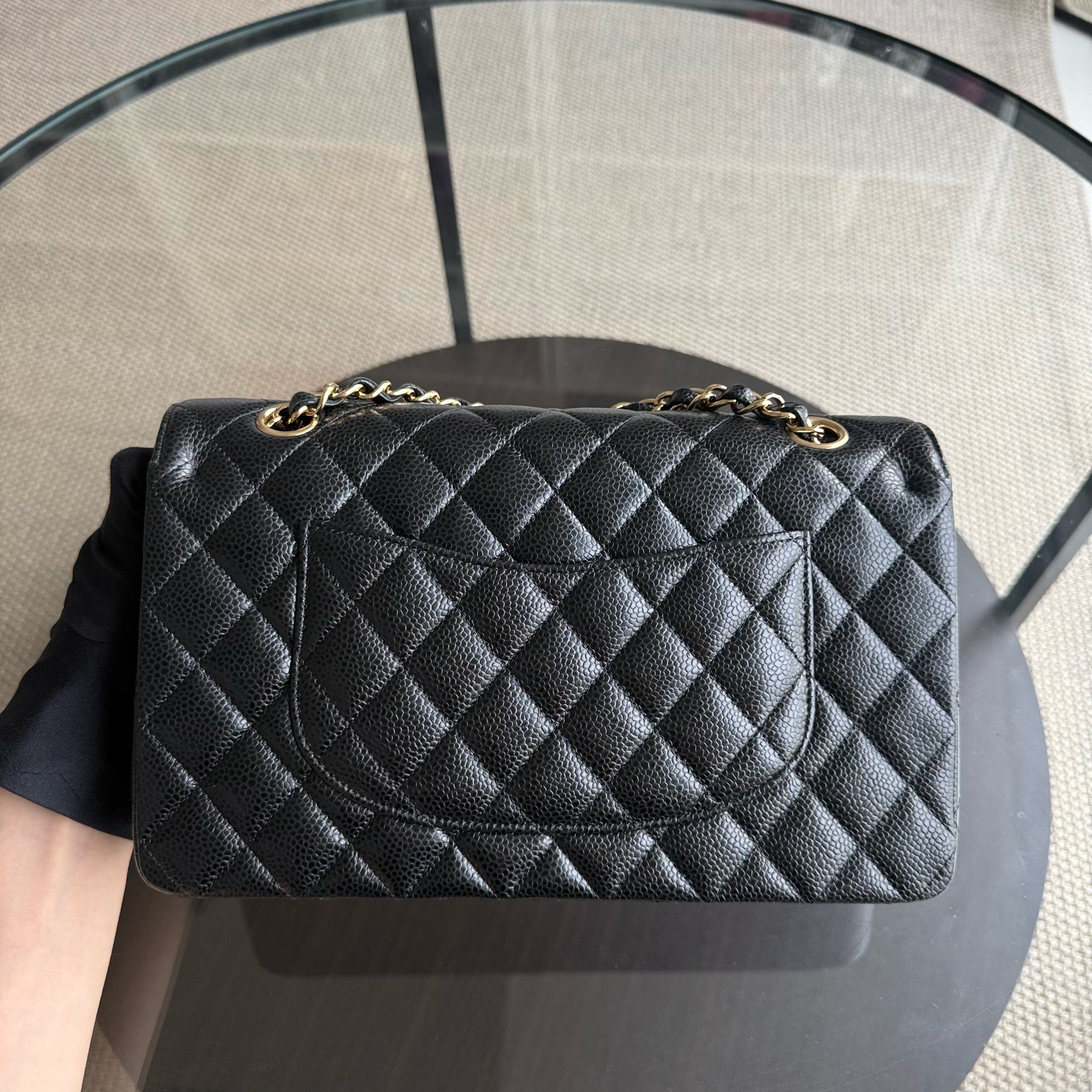 Chanel Classic Flap Medium - Caviar 25CM Quilted Grained Calfskin Black Gold Hardware Series 24