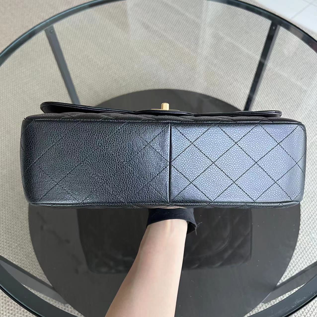 Chanel Classic Caviar Jumbo Classic Flap Quilted Grained Calfskin Black Golden Hardware Series 12