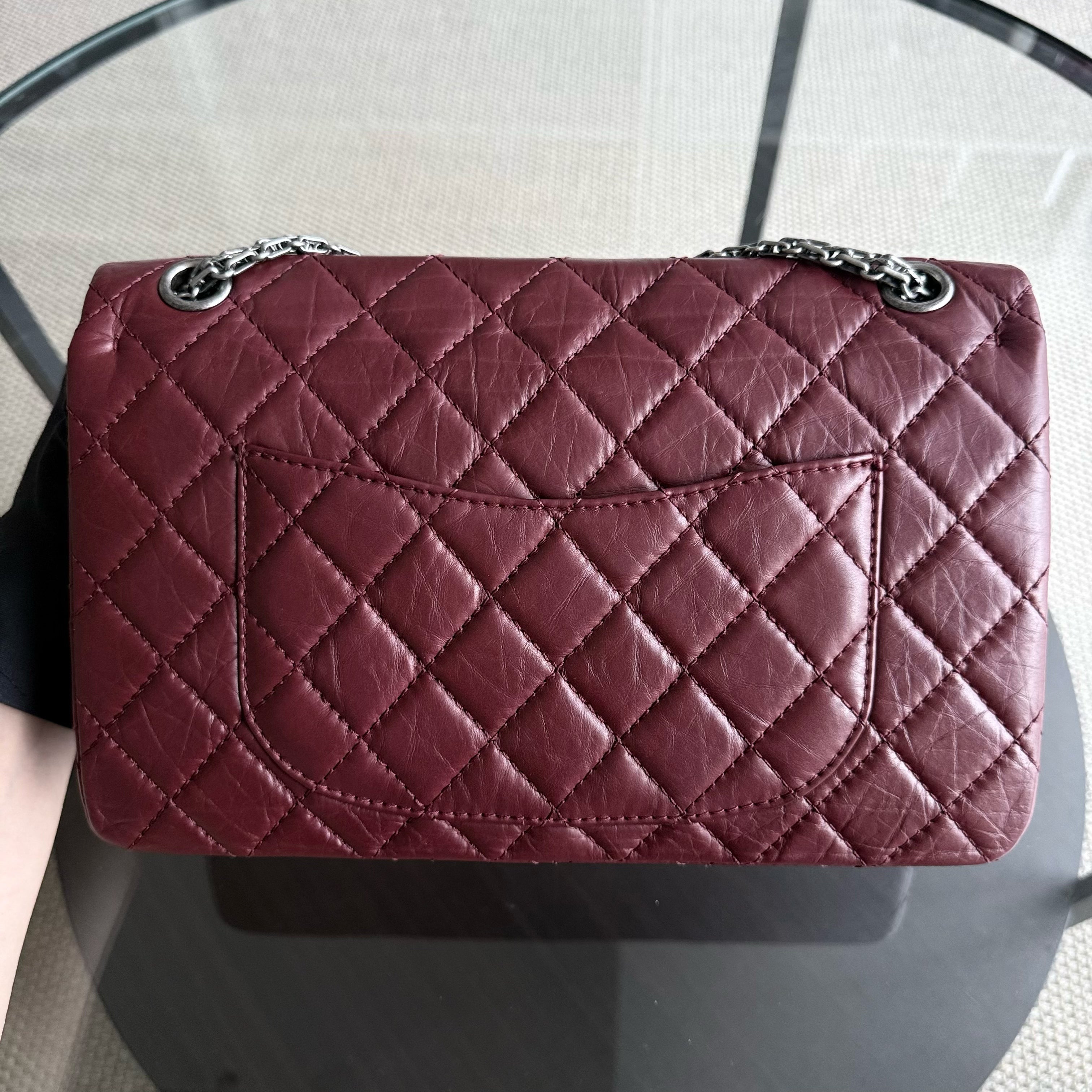 Chanel 2.55 Reissue 226 Medium - 28CM Quilted Aged Calfskin Burgundy Dark Red Ruthenium Silver Hardware Series 12