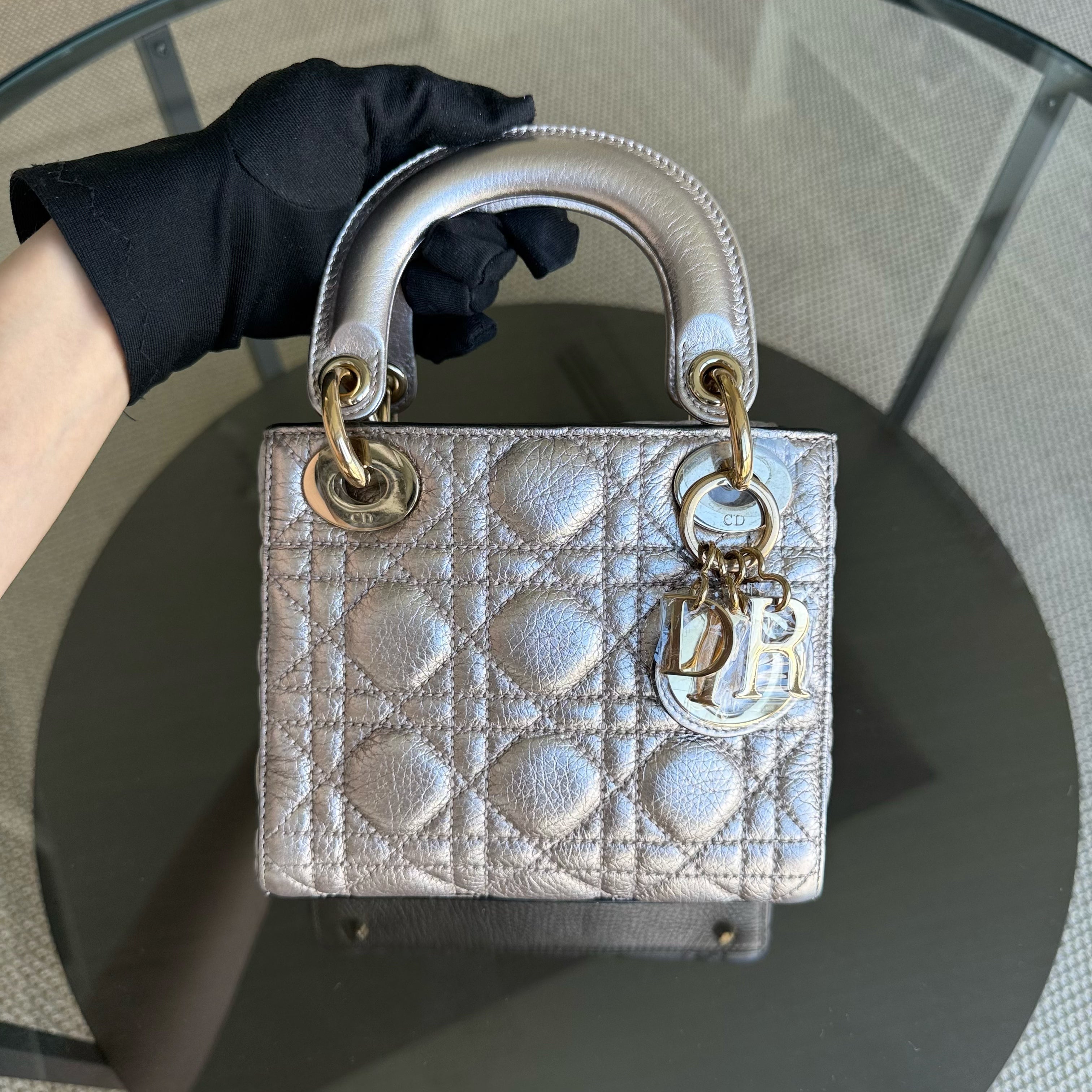 Dior Lady Mini - Cannage Calfskin Metallic Rose Gold Hardware