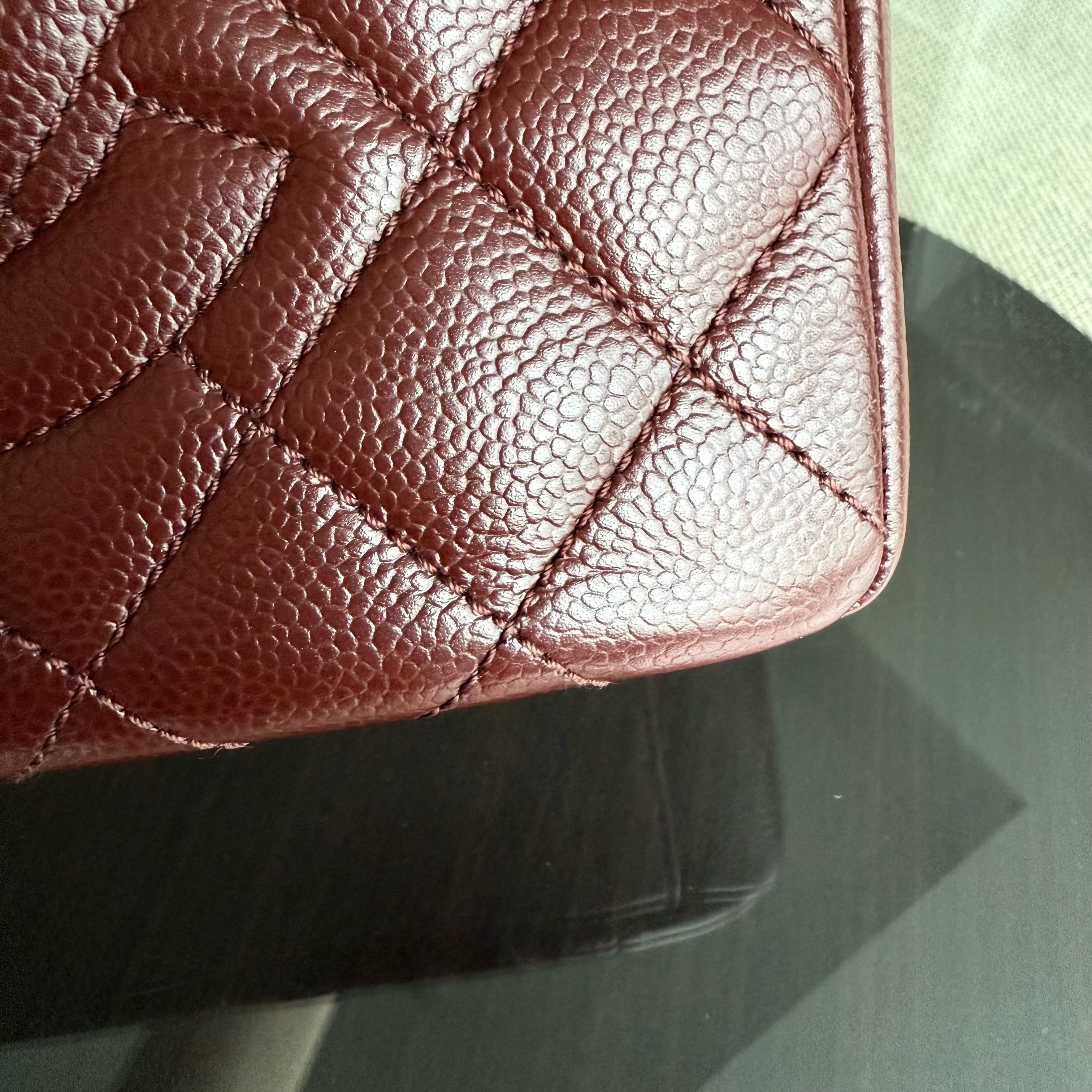 Chanel PST Petite Shopping Tote - Caviar Quilted Burgundy Dark Red Silver Hardware Series 18