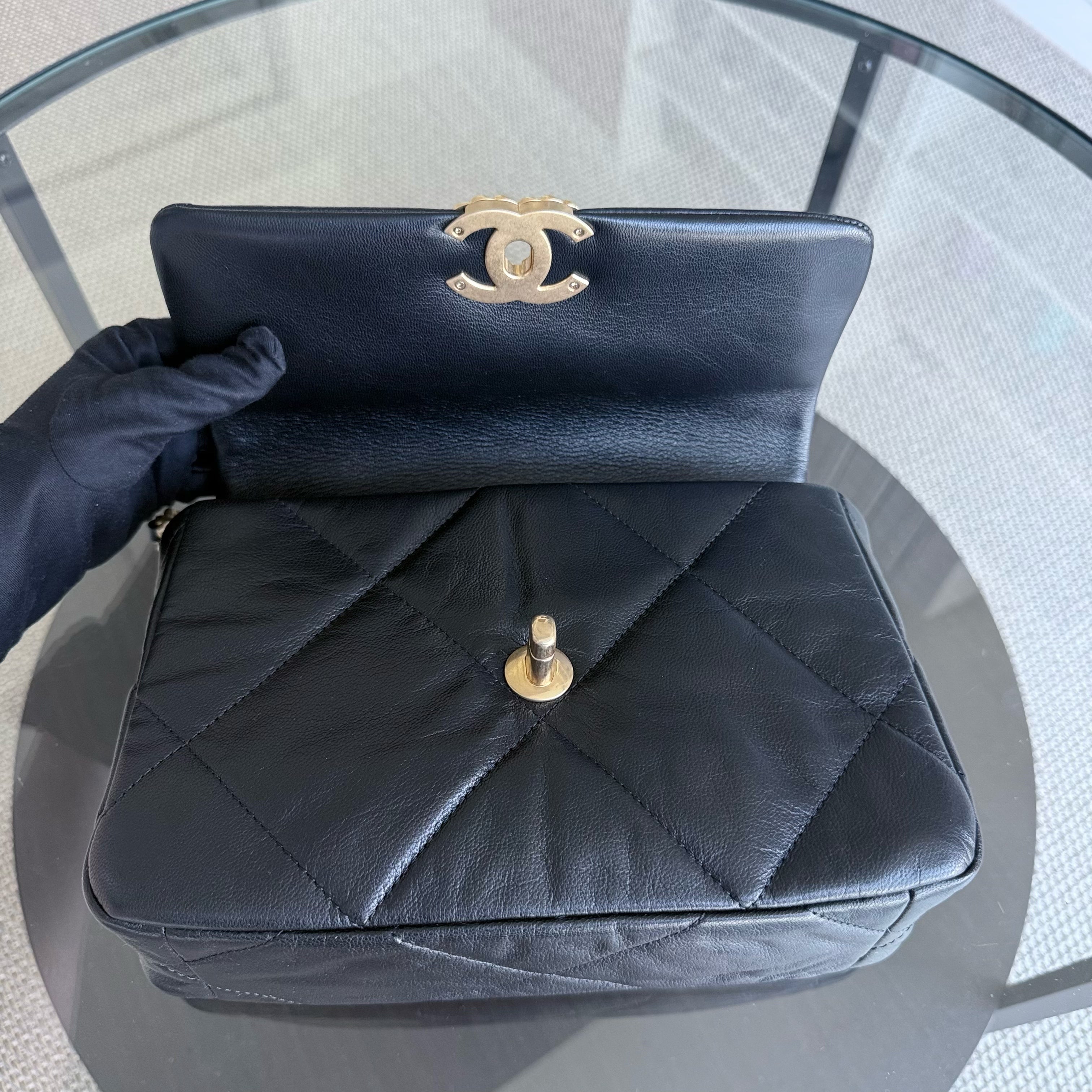 Chanel 19Bag C19 Small - Quilted Goatskin Black Gold Two-tone Hardware Series 30