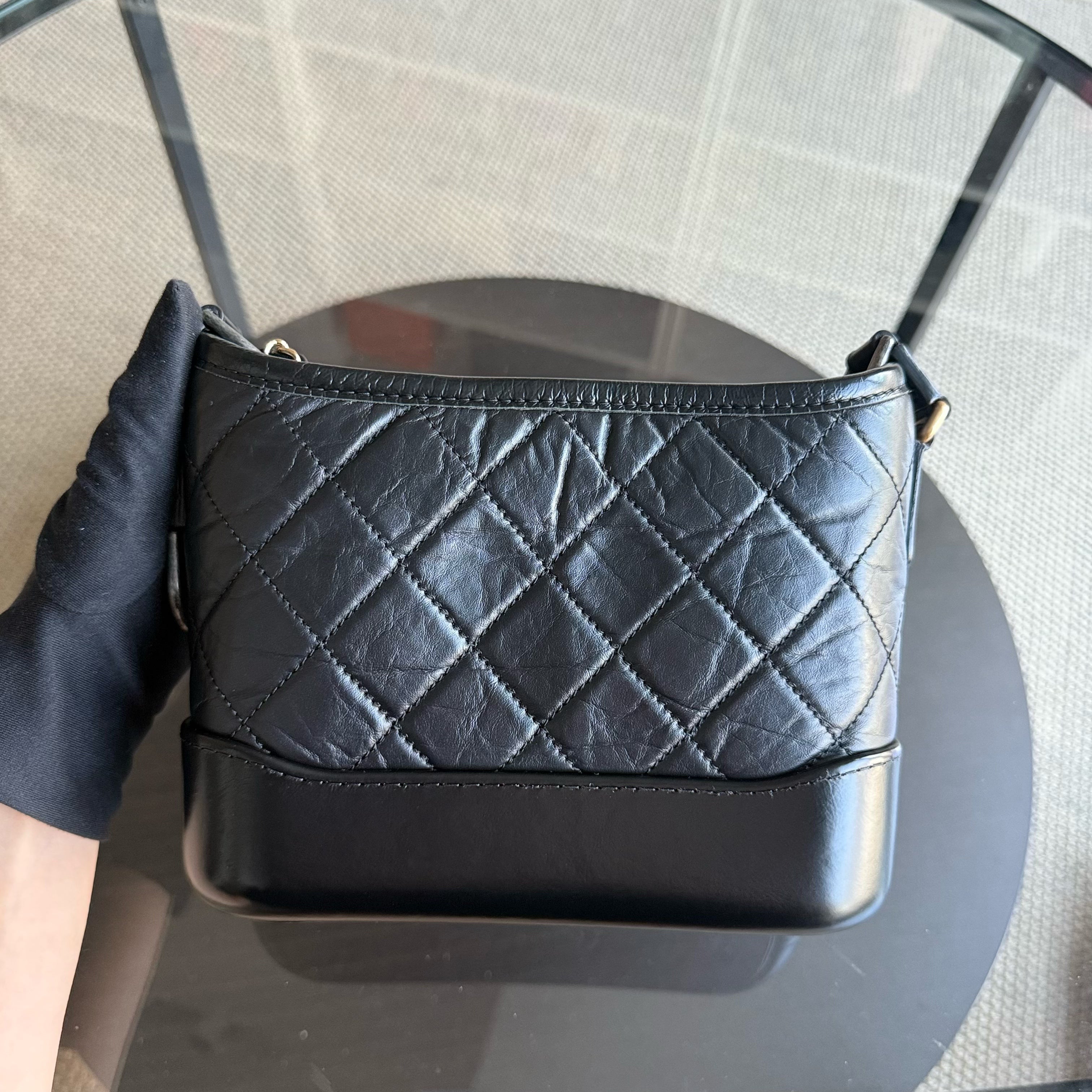 Chanel Gabrielle Small - Quilted Aged Calfskin Black Two-tone Gold Hardware Series 24