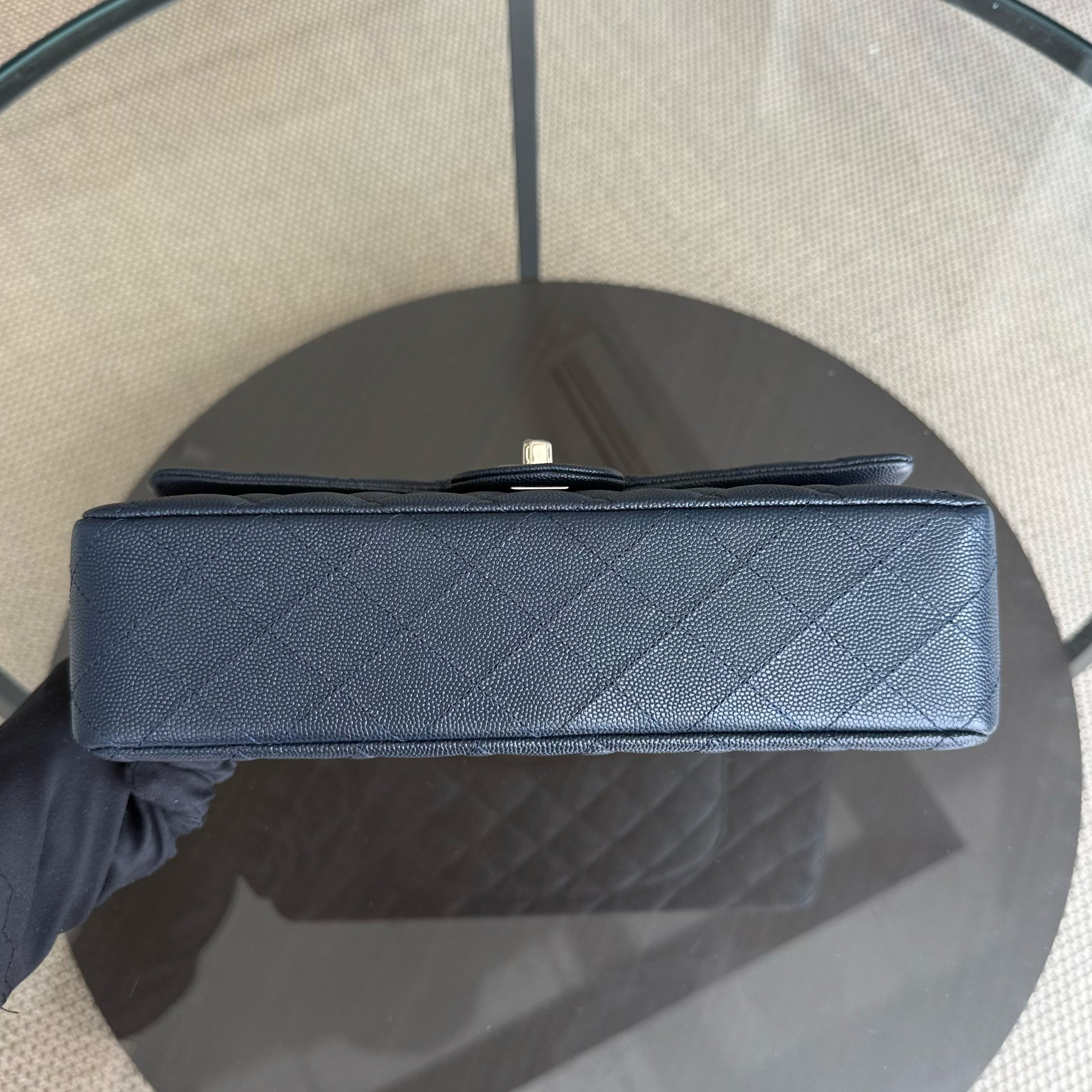 Chanel Classic Flap Medium - Caviar 25CM Quilted Dark Navy Blue Light Gold Hardware Series 26