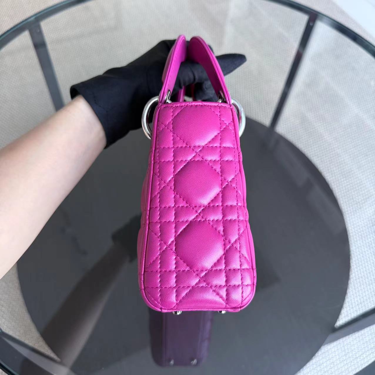 *Full Set Receipt* Dior Lady Mini Cannage Lambskin Purple Violet Silver Hardware Adjustbale Strap