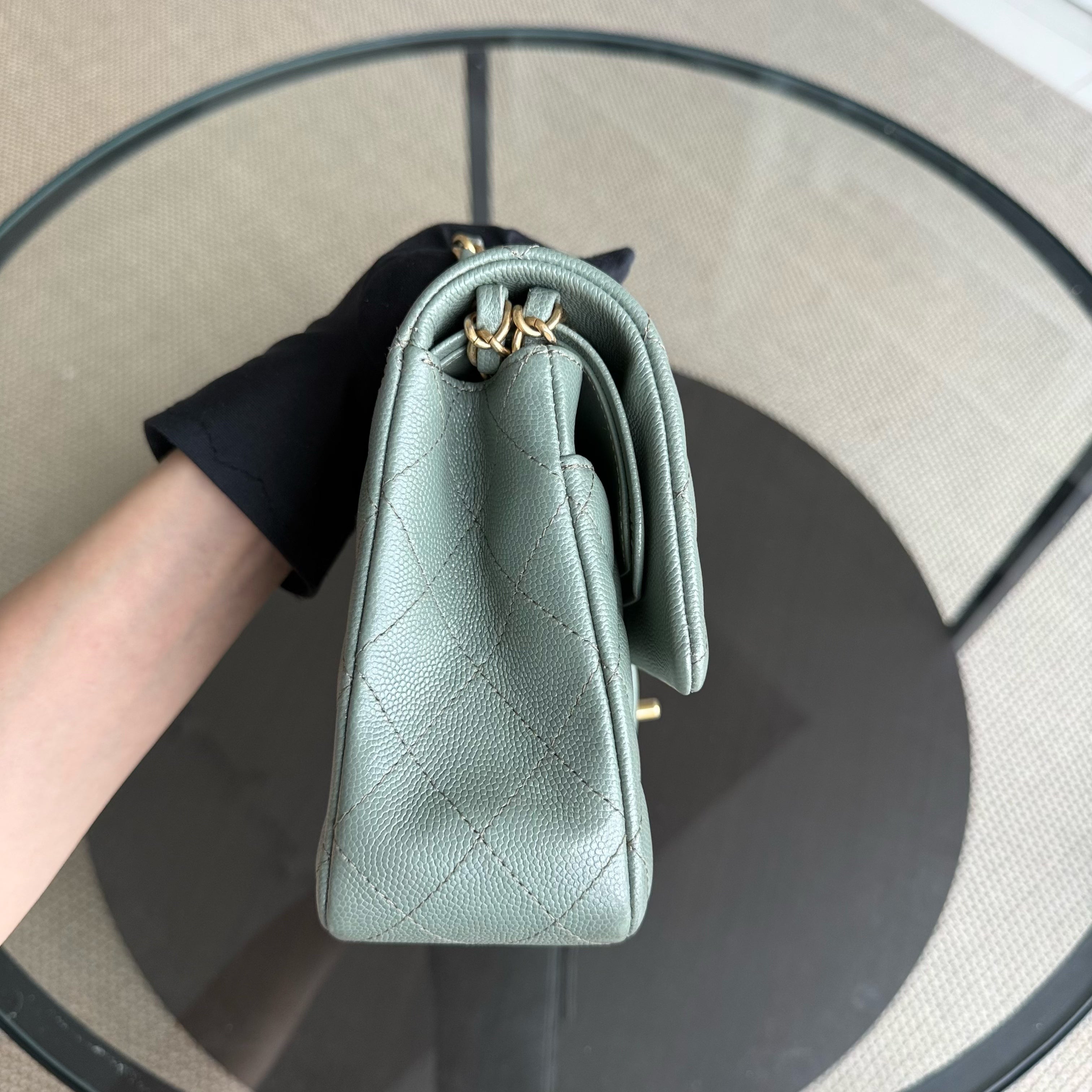 Chanel Classic Flap Medium - Caviar 25CM Quilted Light Green Gold Hardware Series 25