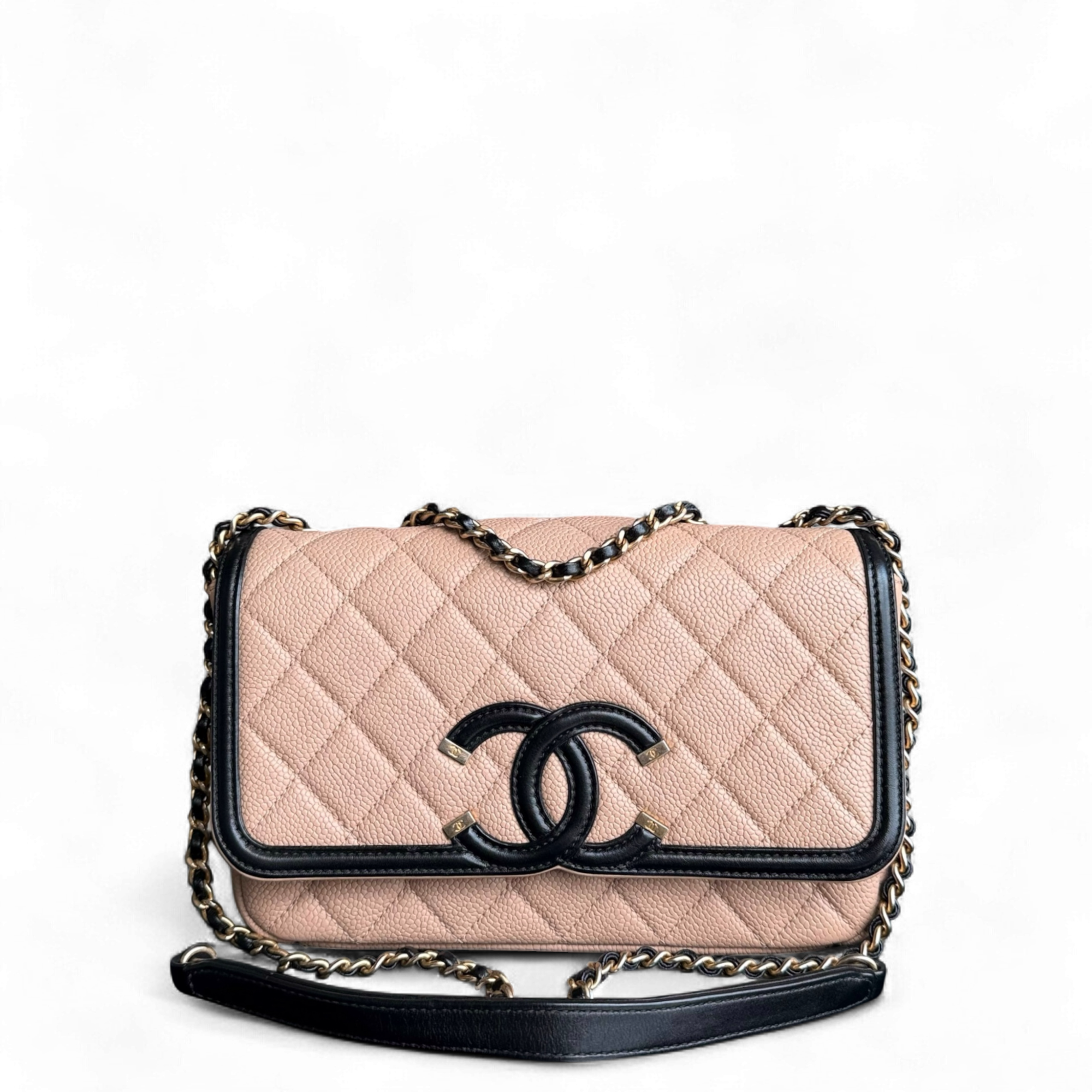 Chanel Filigree Flap Small - Caviar Quilted Black Beige Gold Hardware Series 24
