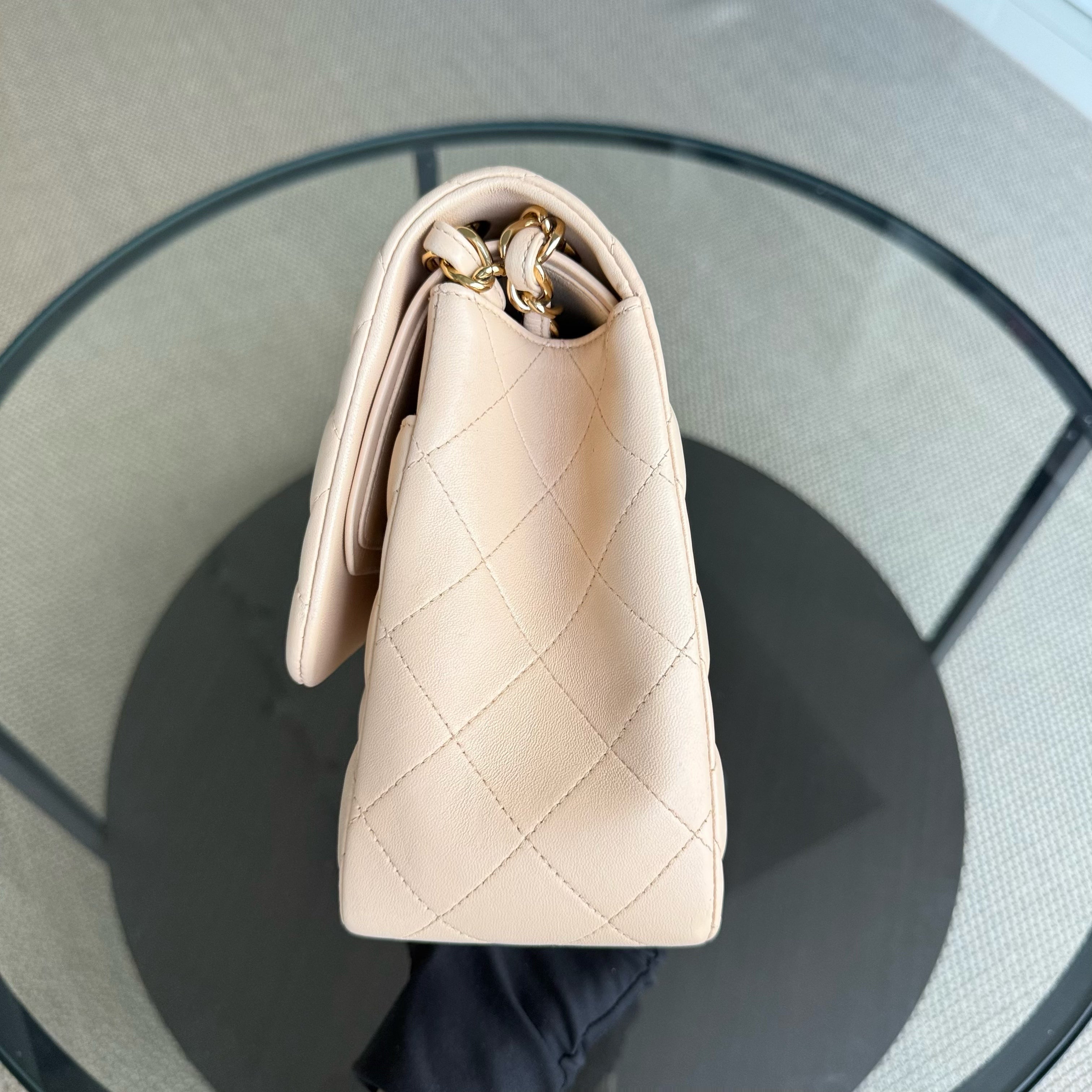 Chanel Classic Flap Jumbo - Double Flap 30CM Quilted Lambskin Beige Gold Hardware