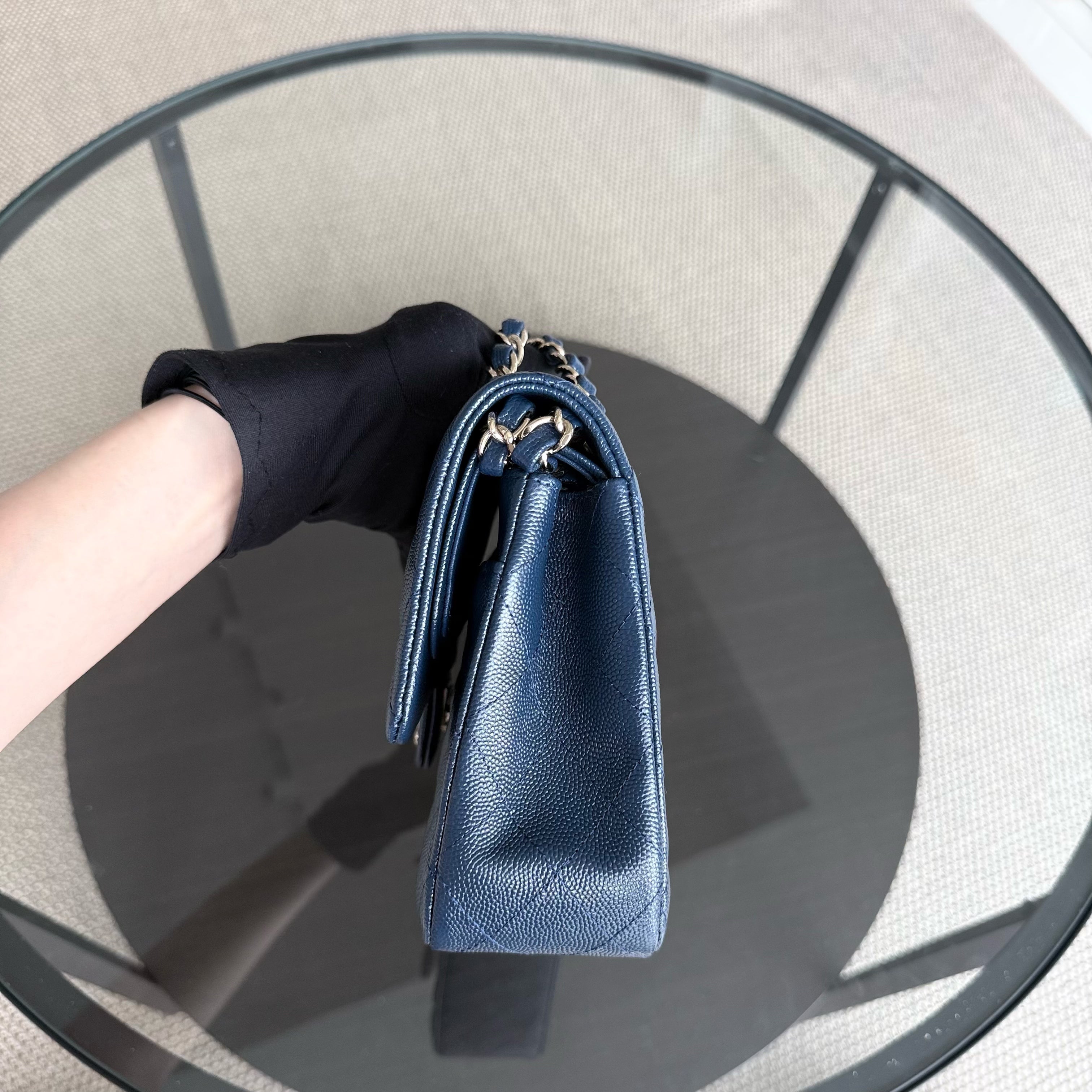 Chanel Classic Flap Medium - Caviar 25CM Quilted Dark Blue Light Gold Hardware Series 27