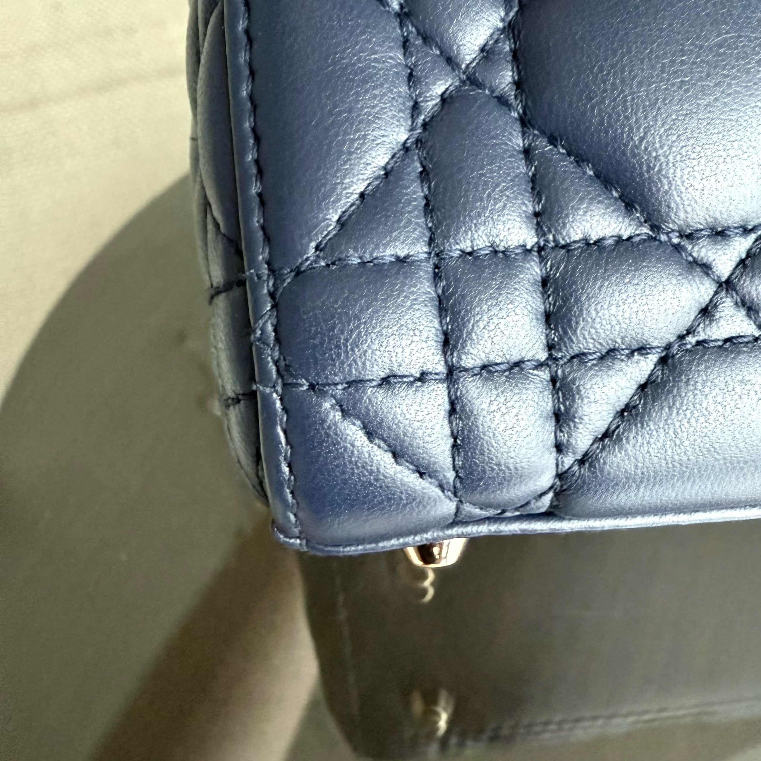 Dior Lady Mini - Cannage Lambskin Dark Blue Gold Hardware Adjustable Strap