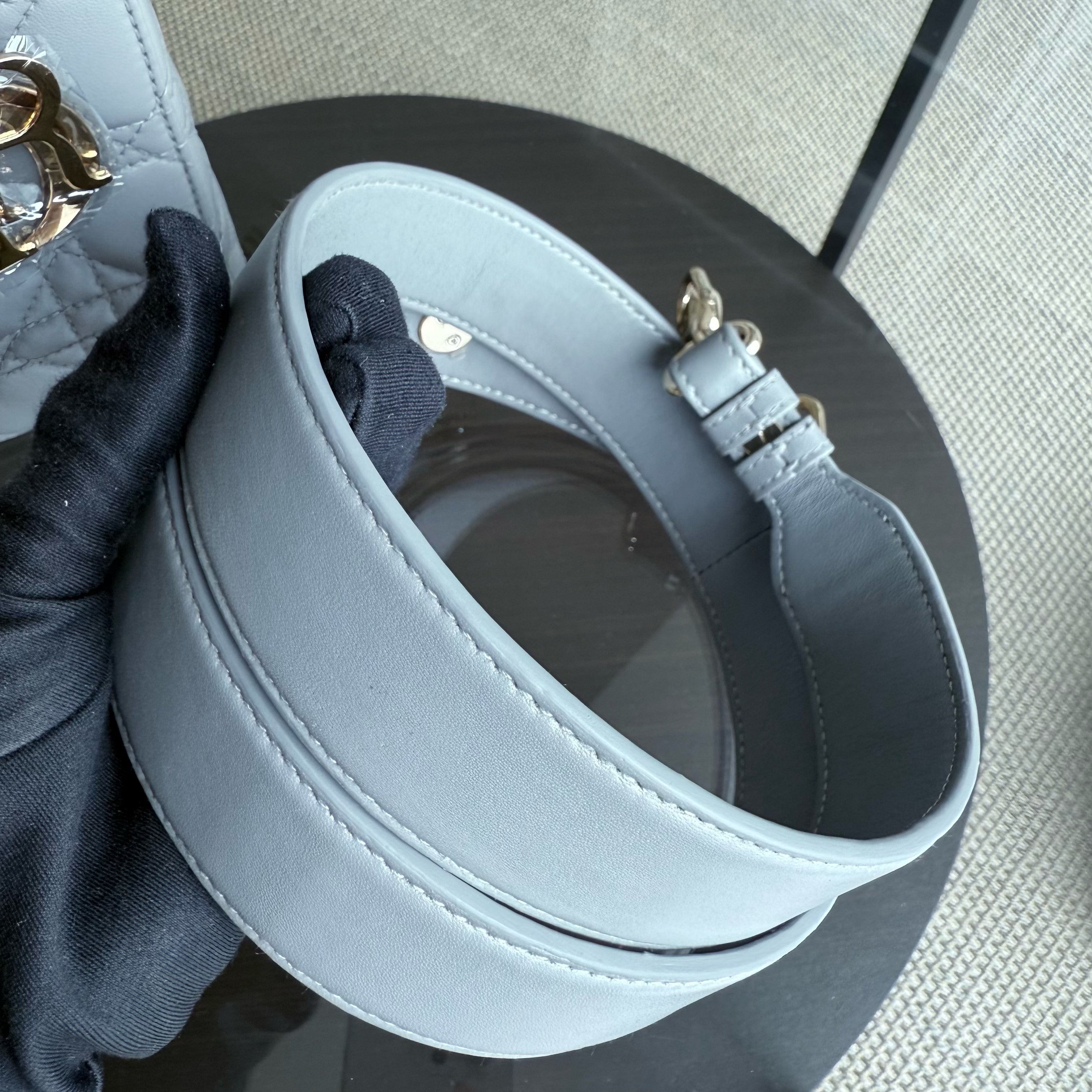 Dior Lady Small - Cannage Lambskin Light Grey Gray Gold Hardware