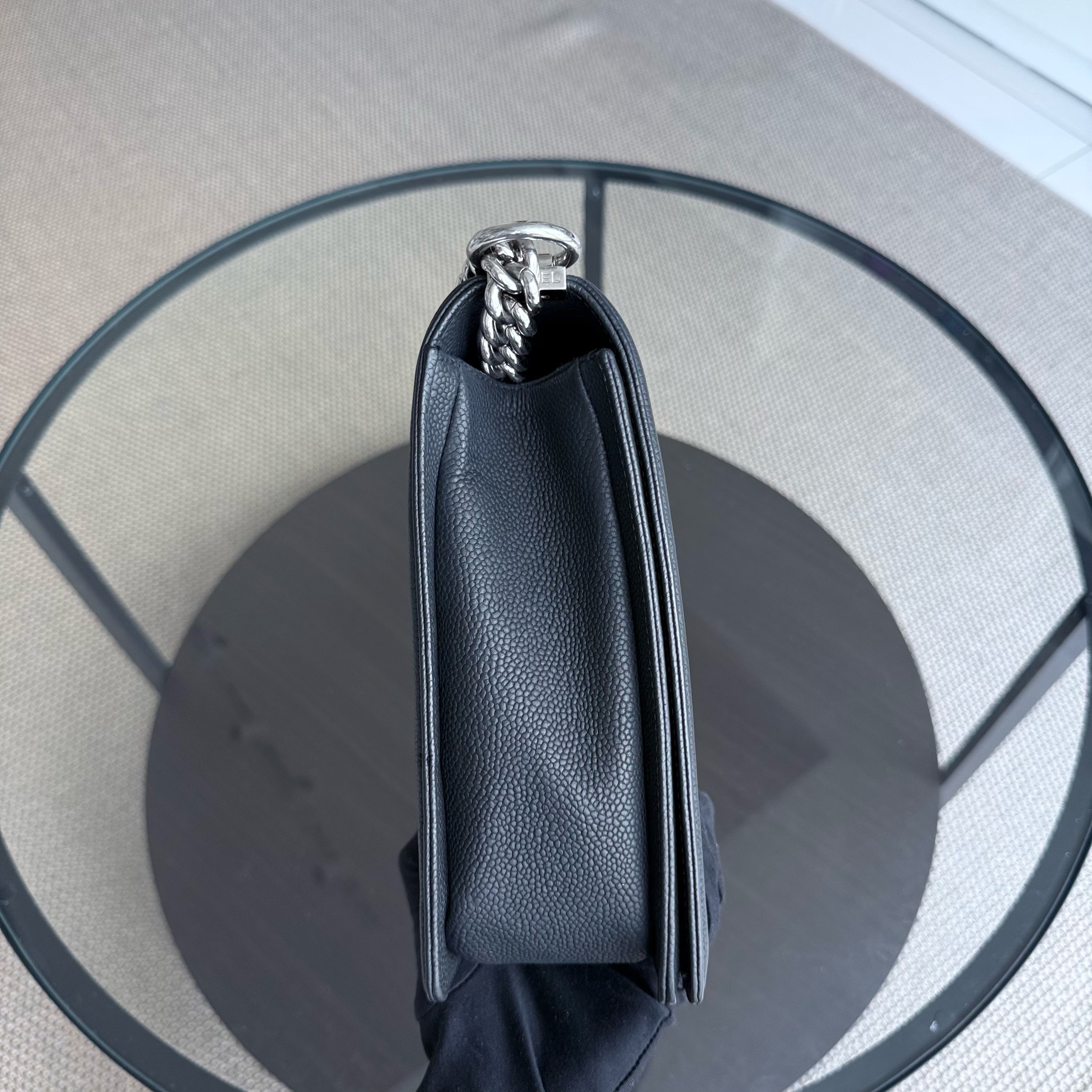 Chanel Boy Large - Caviar 30CM Quilted Black Silver Hardware Series 17