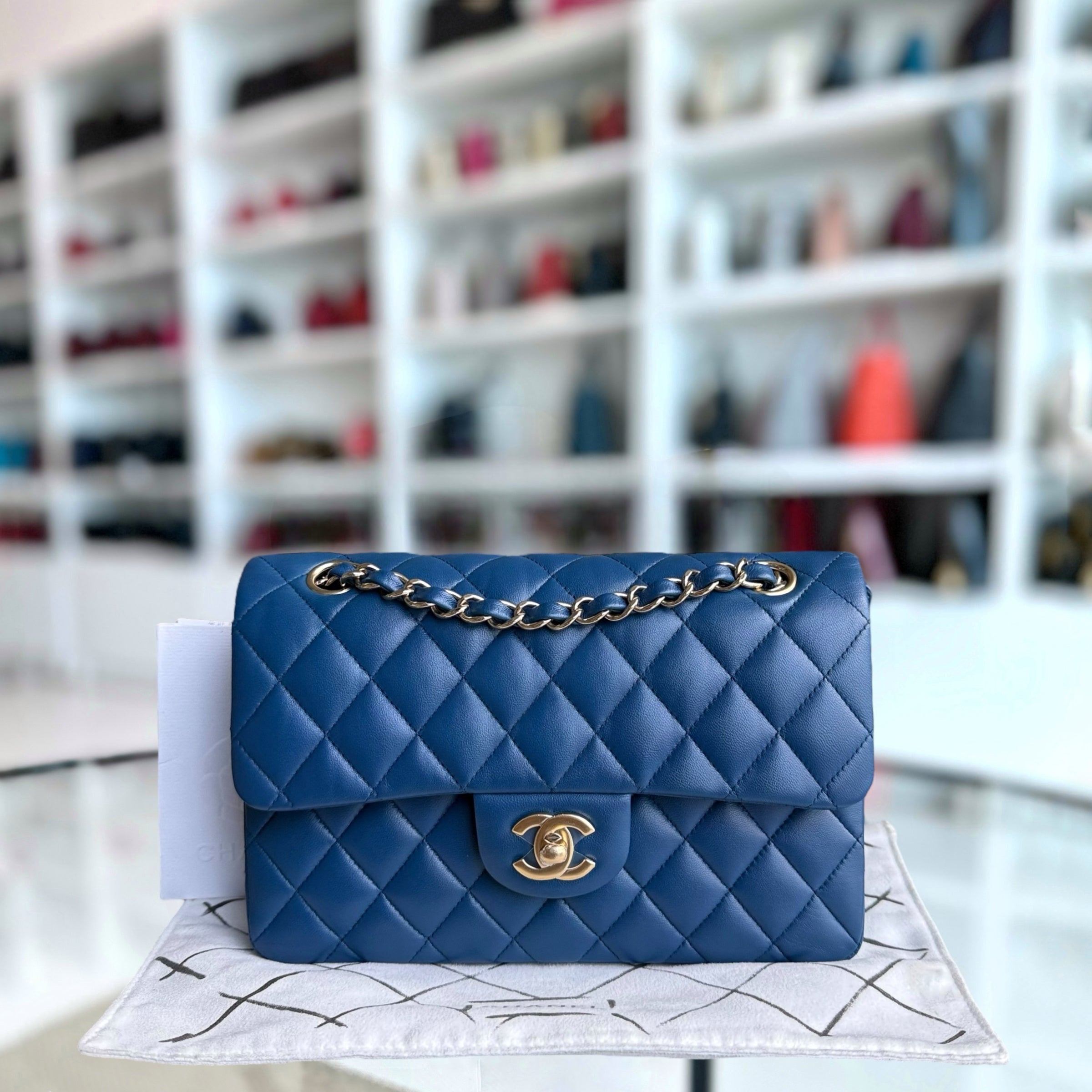 Chanel Classic Flap Small - 23CM Quilted Lambskin Blue Gold Hardware Series 25