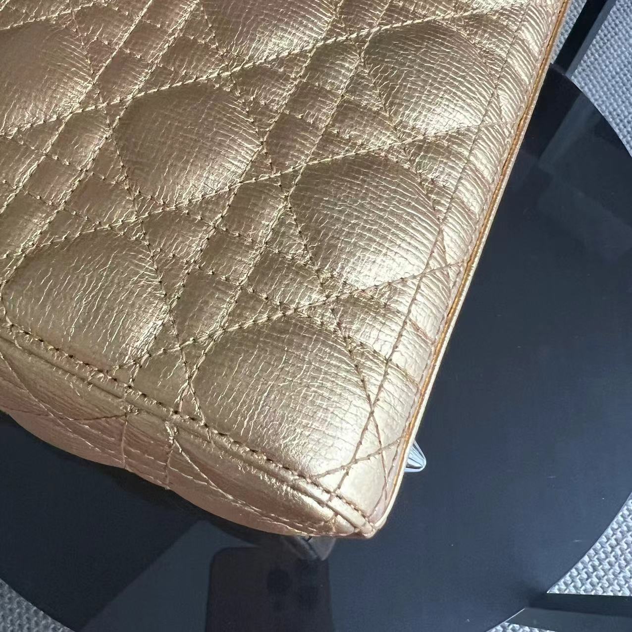 Dior Lady Small - Metallic Gold Cannage Calfskin Silver Hardware