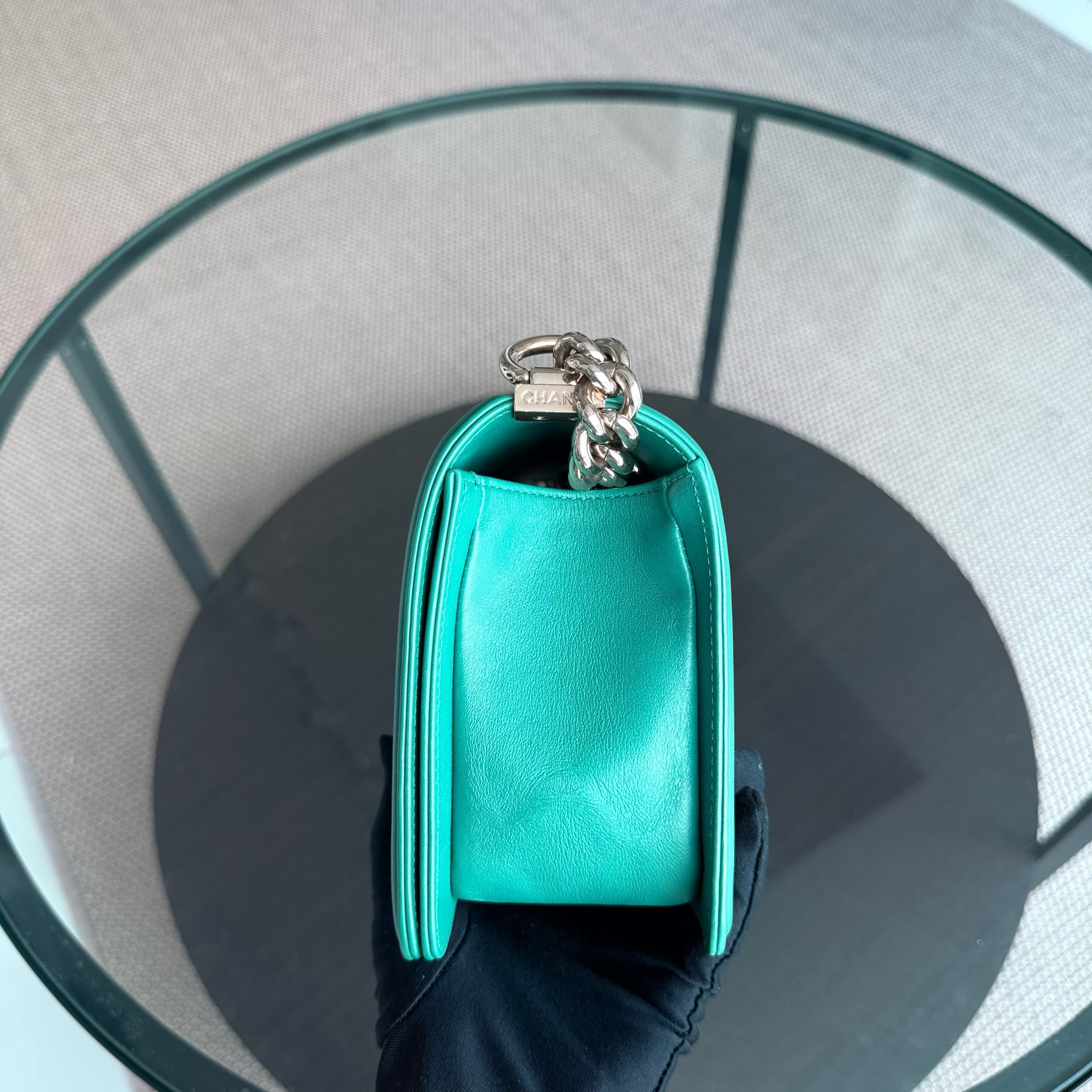 Chanel Boy Medium - 25CM Quilted Lambskin Green Gold Hardware Series 28