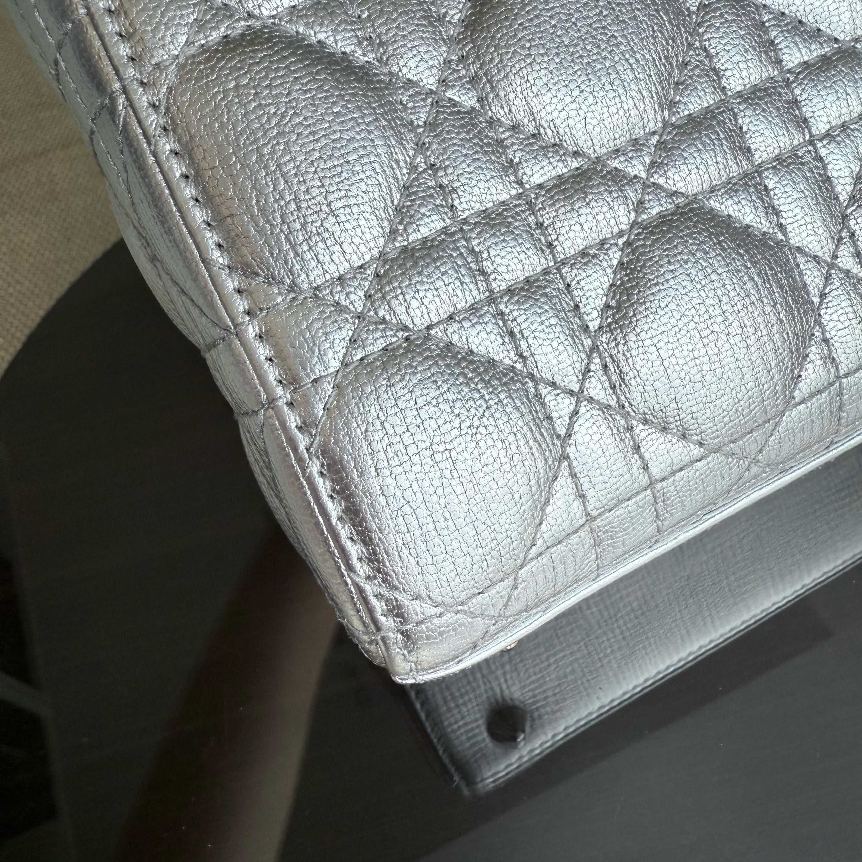 Dior Lady Small - Cannage Metallic Calfskin Silver Silver Hardware