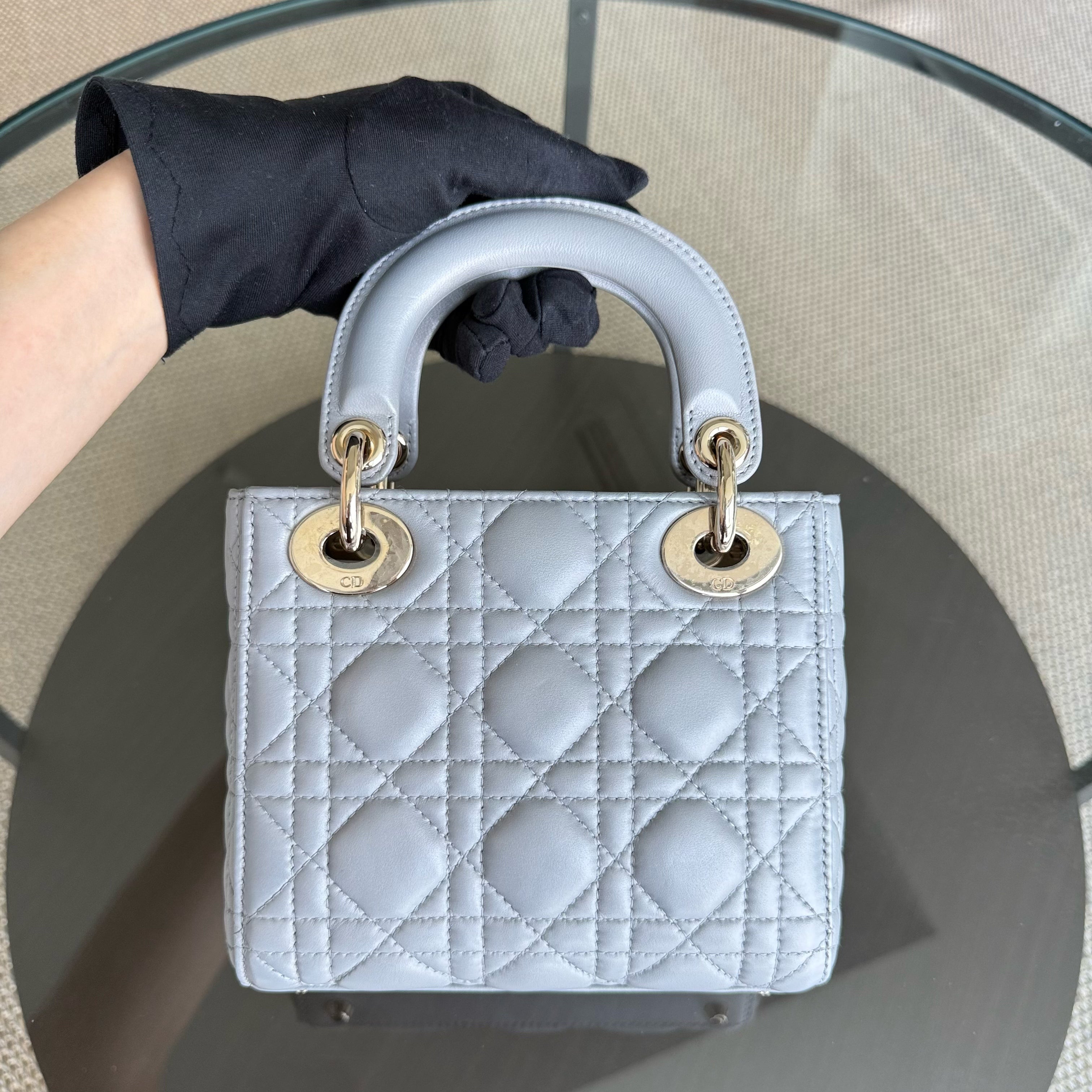 Dior Lady Mini - Cannage Lambskin Silver Gold Hardware Chain Strap