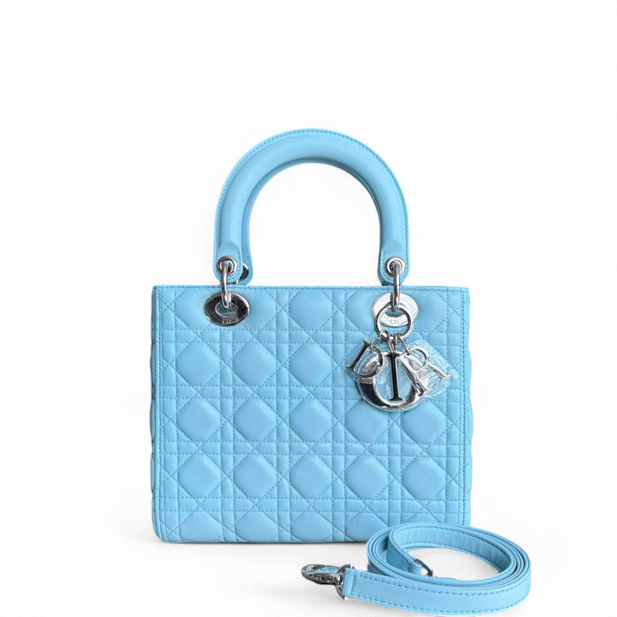 Dior Lady Medium - Cannage Lambskin Light Baby Blue Silver Hardware