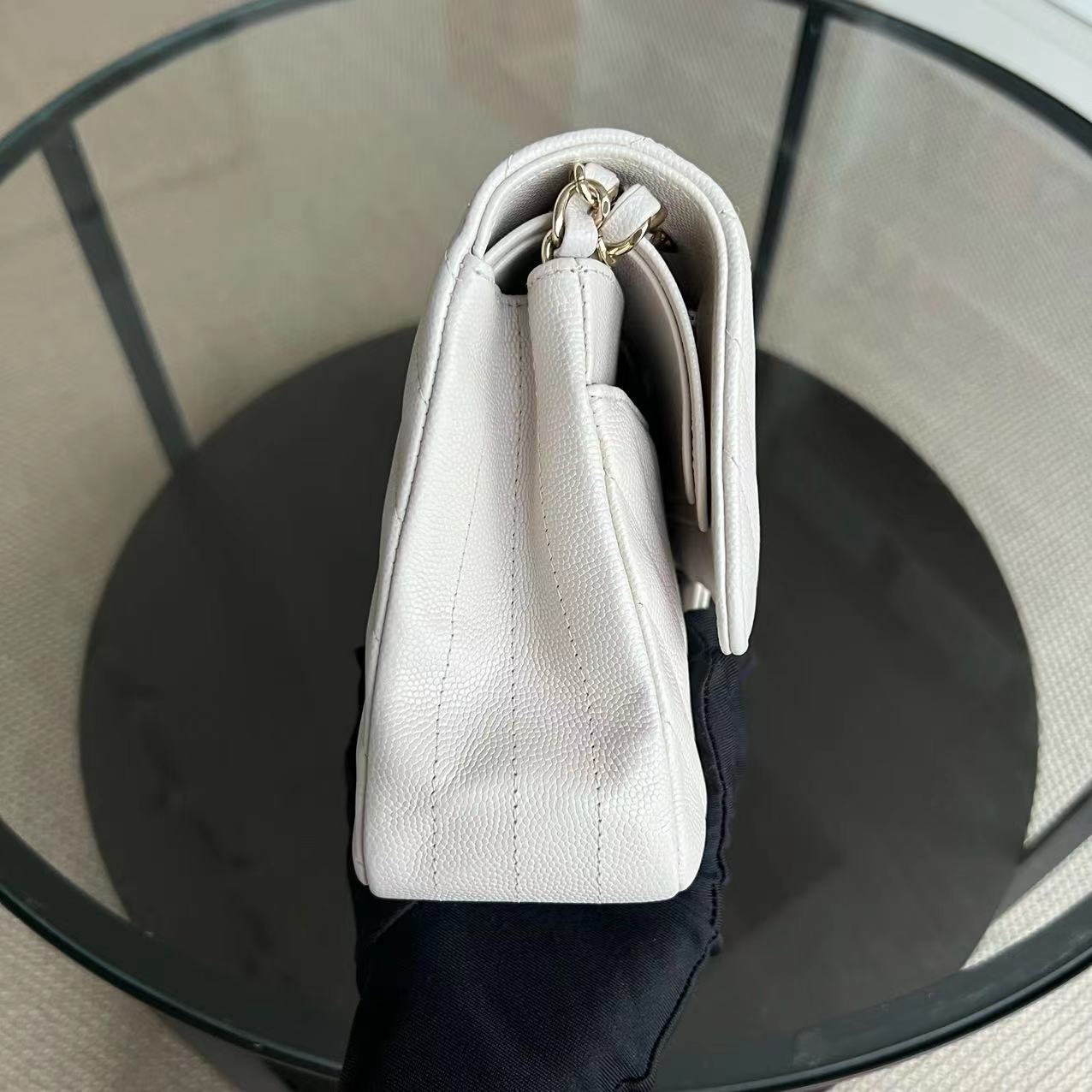 Balance of Chanel Classic Flap - Medium 25CM Caviar Chevron White Cream Silver Hardware Series 26