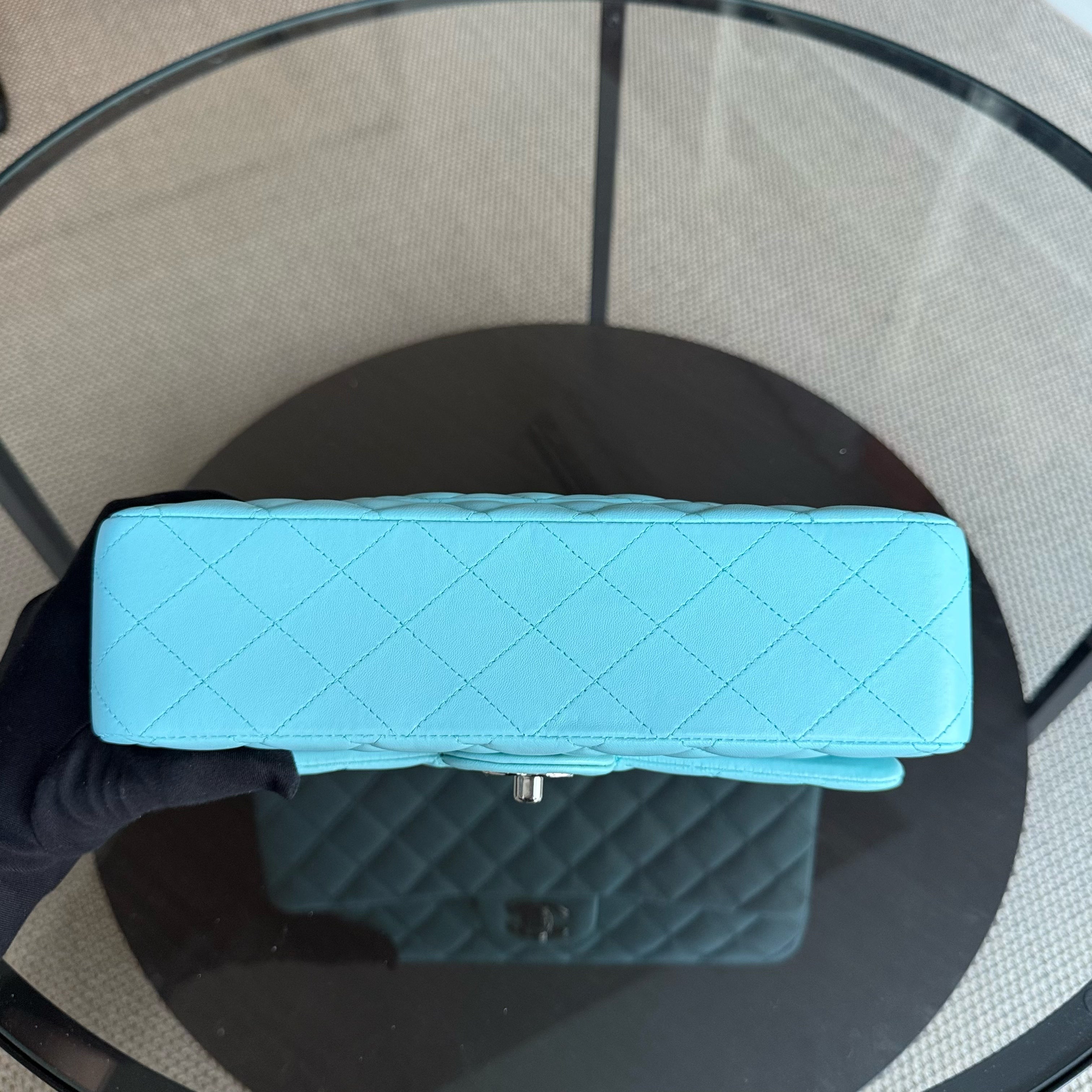Chanel Classic Flap Medium - 25CM Quilted Lambskin Light Blue Silver Hardware Series 27